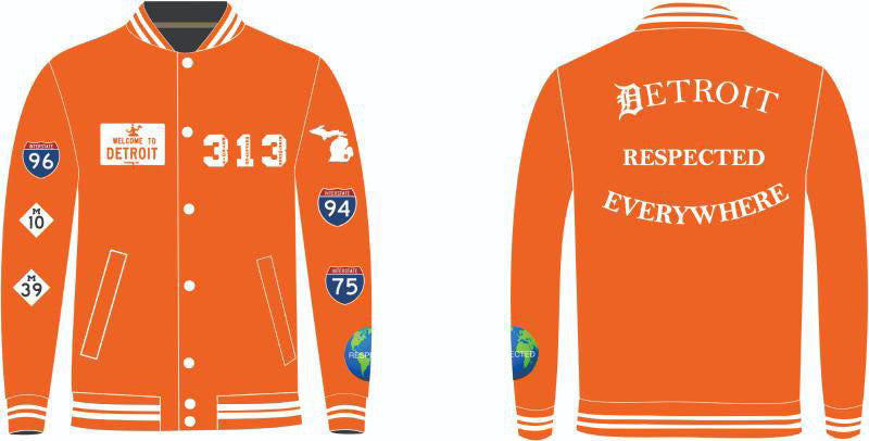 Detroit Day Satin Jacket (Orange w/ White Letters)