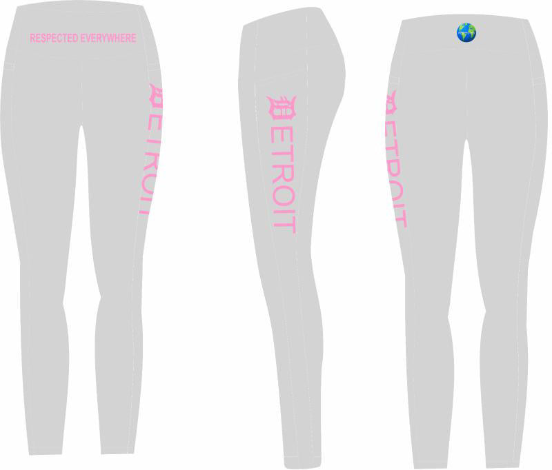 Detroit Yoga Shorts or Leggings (Gray w/ Pink Letters)