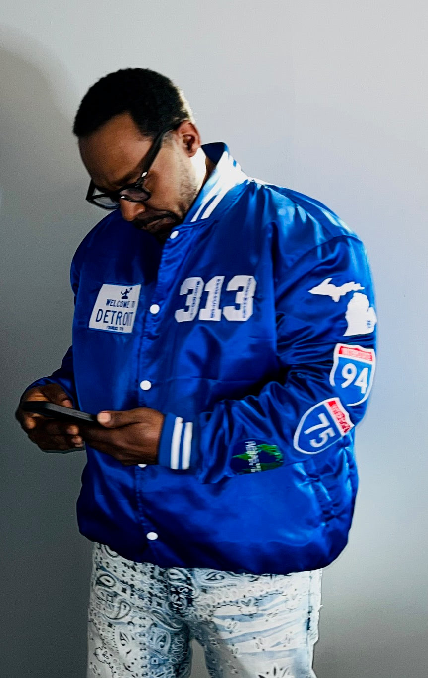 Detroit Day Satin Jacket (Royal Blue)