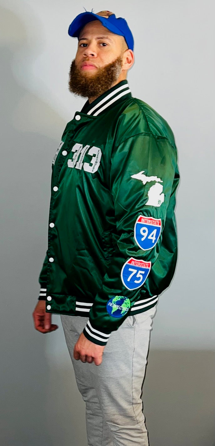 Detroit Day Satin Jacket (Dark Green)