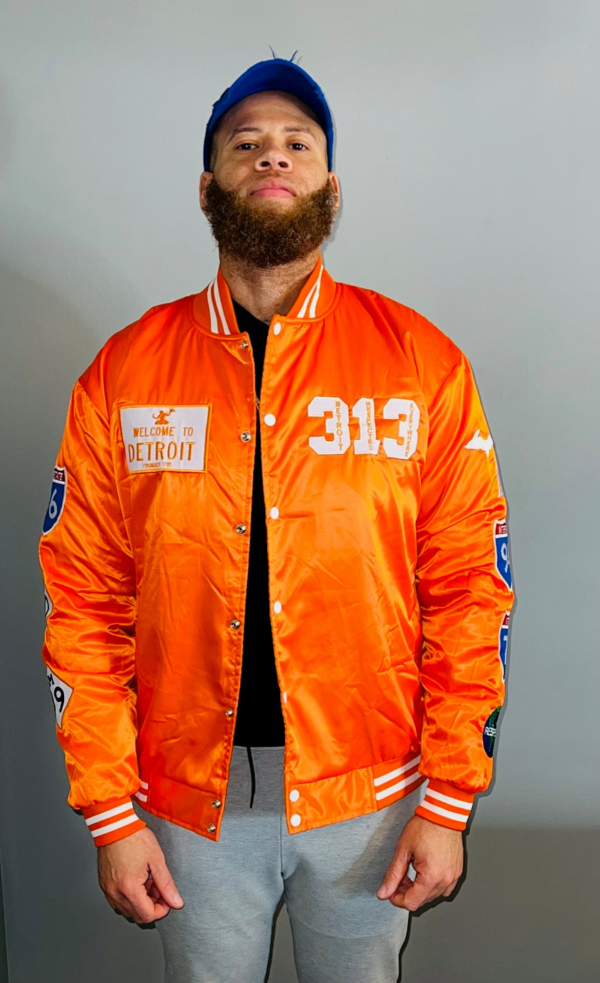 Detroit Day Satin Jacket (Orange w/ White Letters)