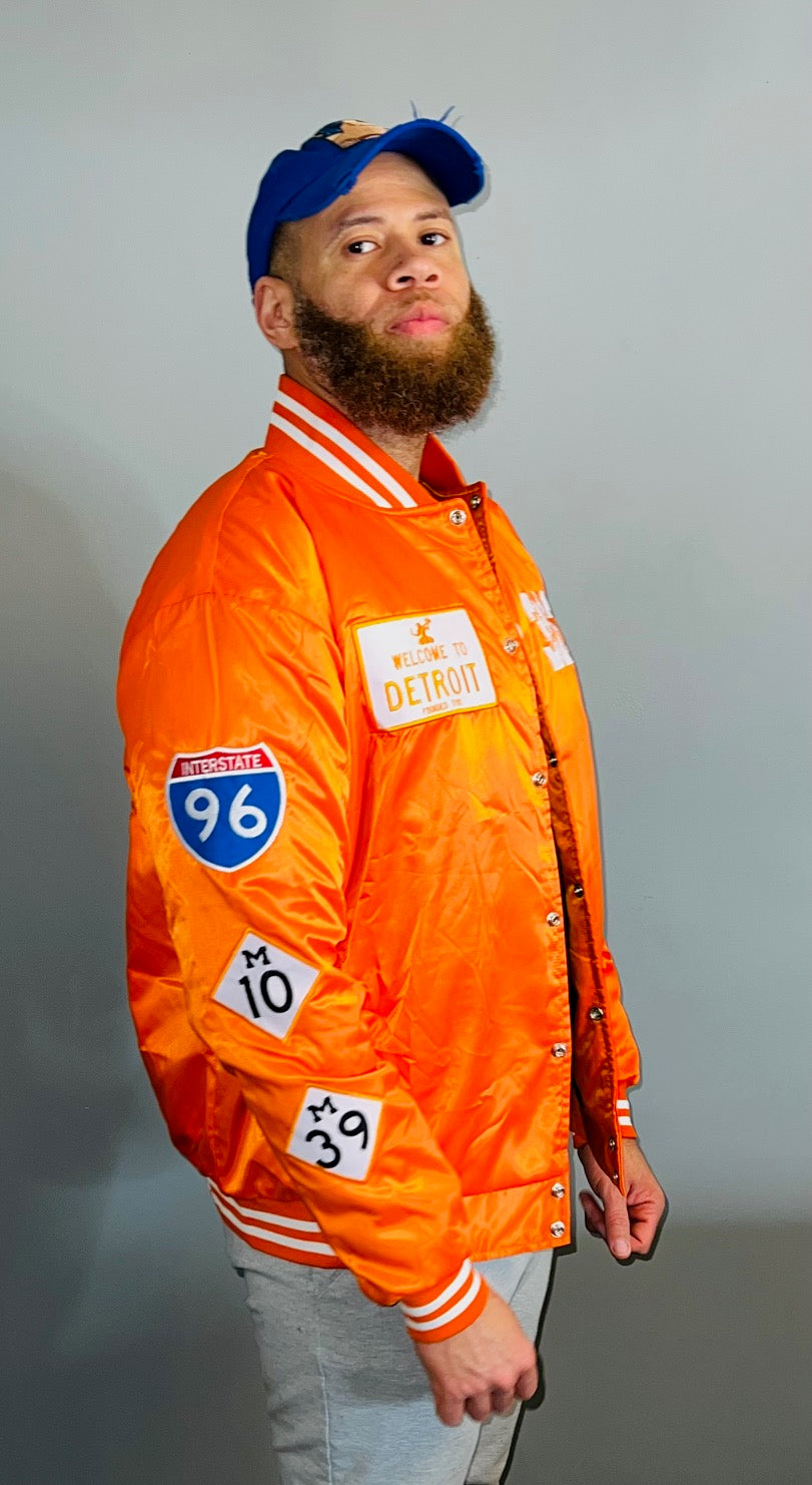 Detroit Day Satin Jacket (Orange w/ White Letters)