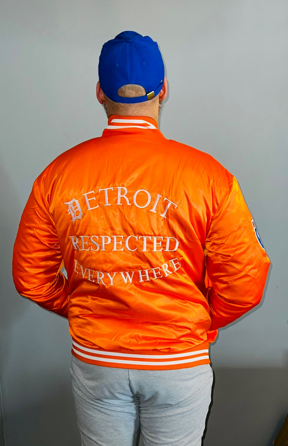 Detroit Day Satin Jacket (Orange w/ White Letters)