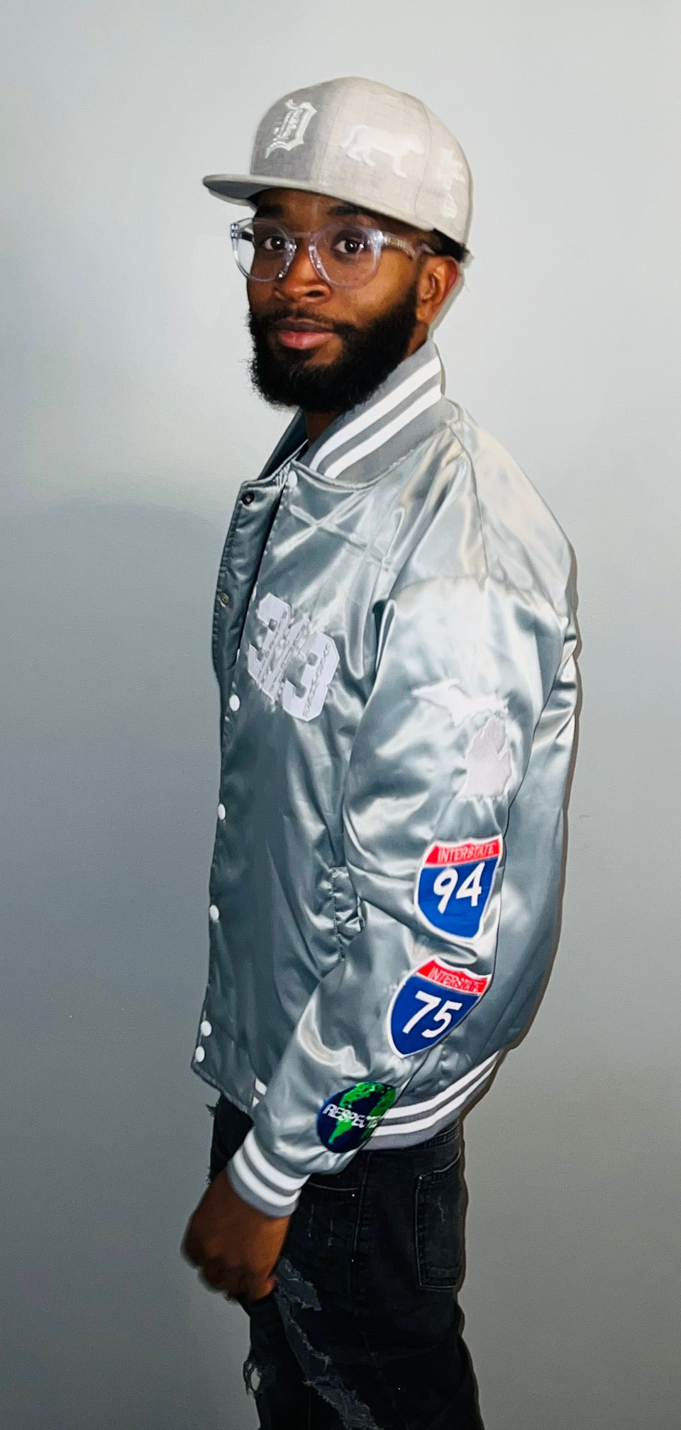 Detroit Day Satin Jacker (Gray with White Letters)