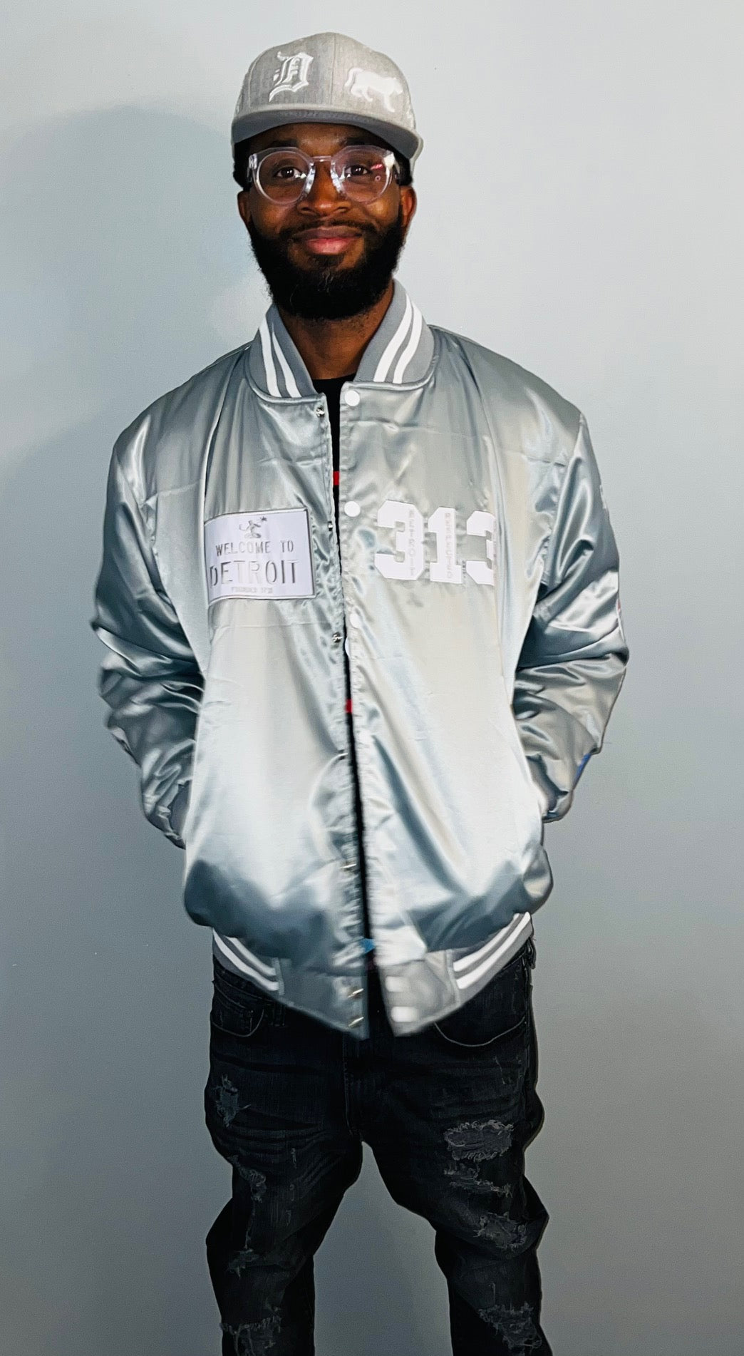 Detroit Day Satin Jacker (Gray with White Letters)