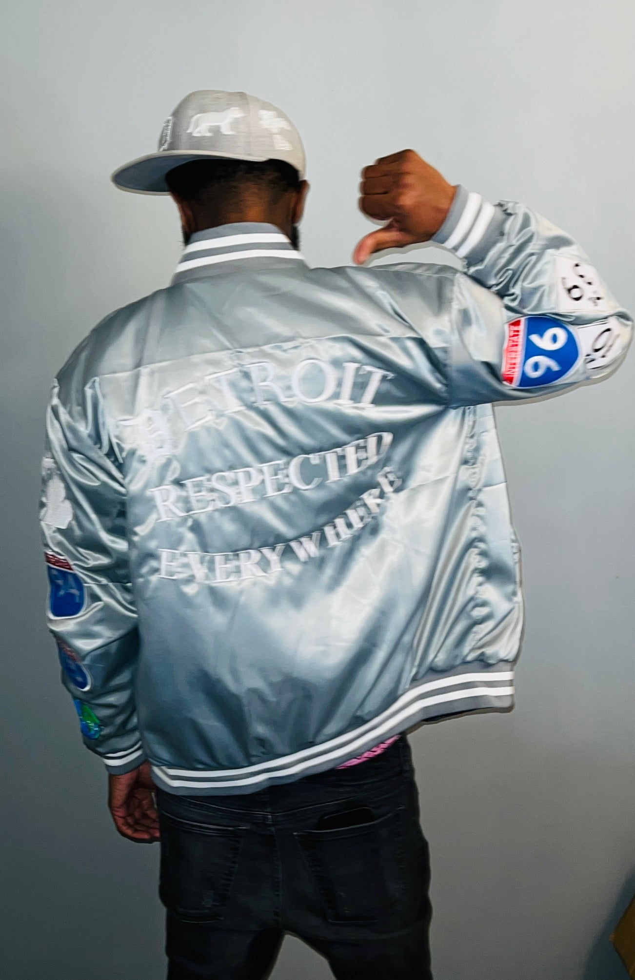 Detroit Day Satin Jacker (Gray with White Letters)