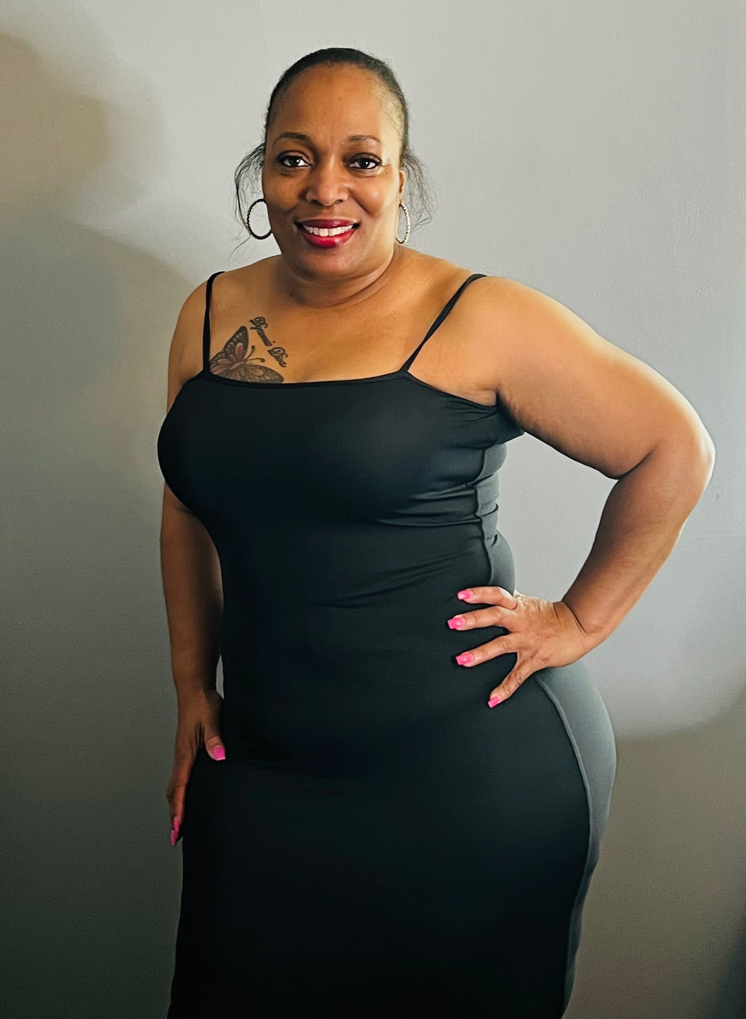 Spaghetti Strap Fitted Dress (Black)