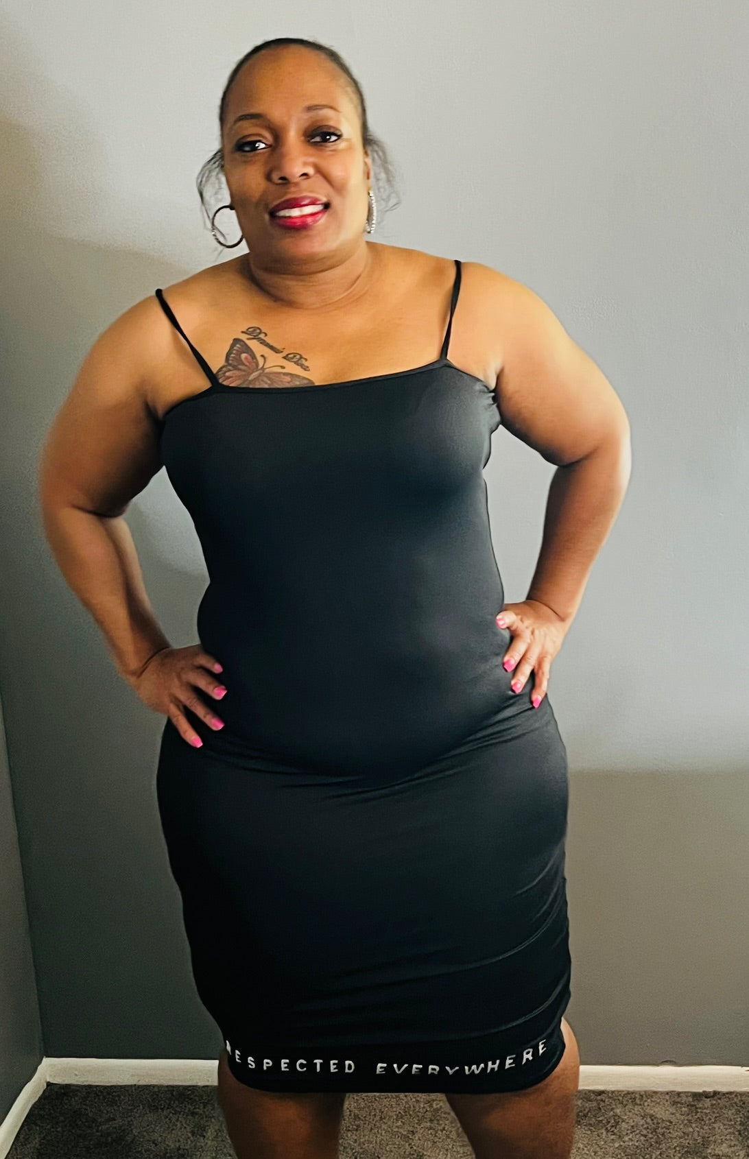 Spaghetti Strap Fitted Dress (Black)