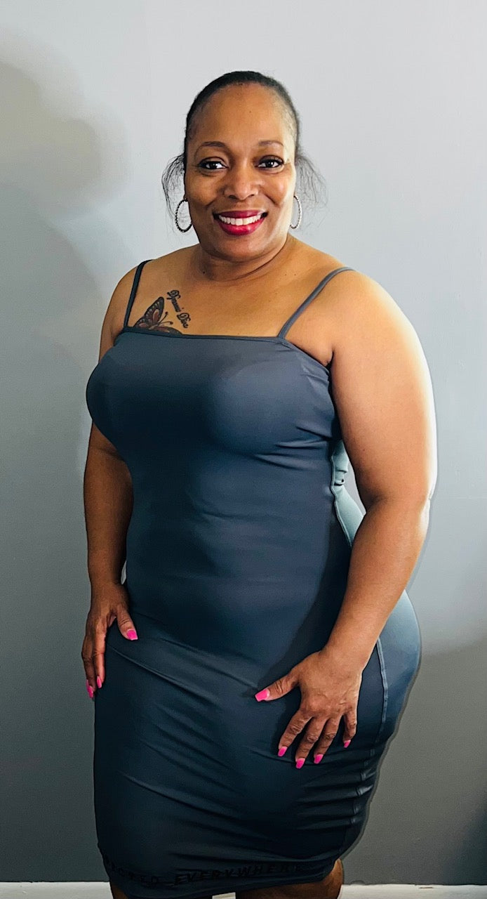 Spaghetti Strap Fitted Dress (Gray)