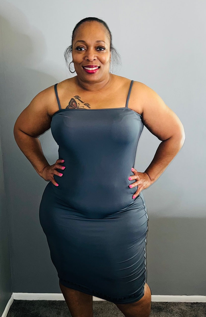 Spaghetti Strap Fitted Dress (Gray)