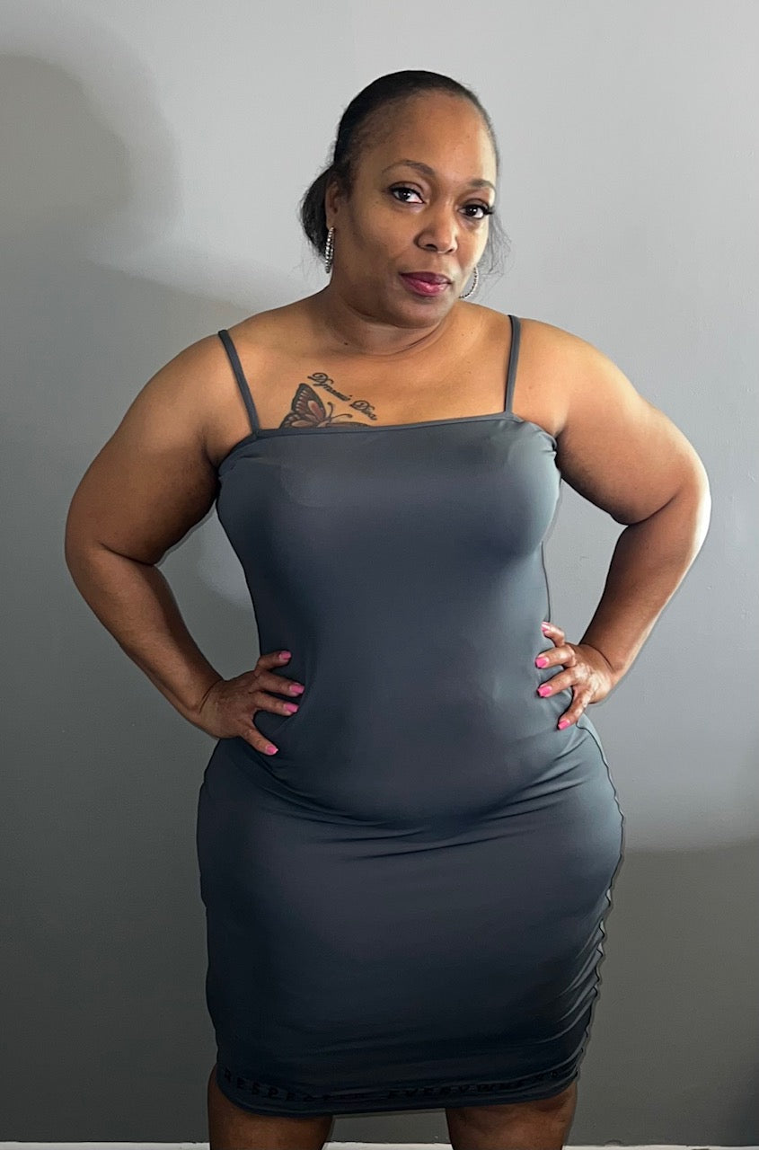Spaghetti Strap Fitted Dress (Gray)