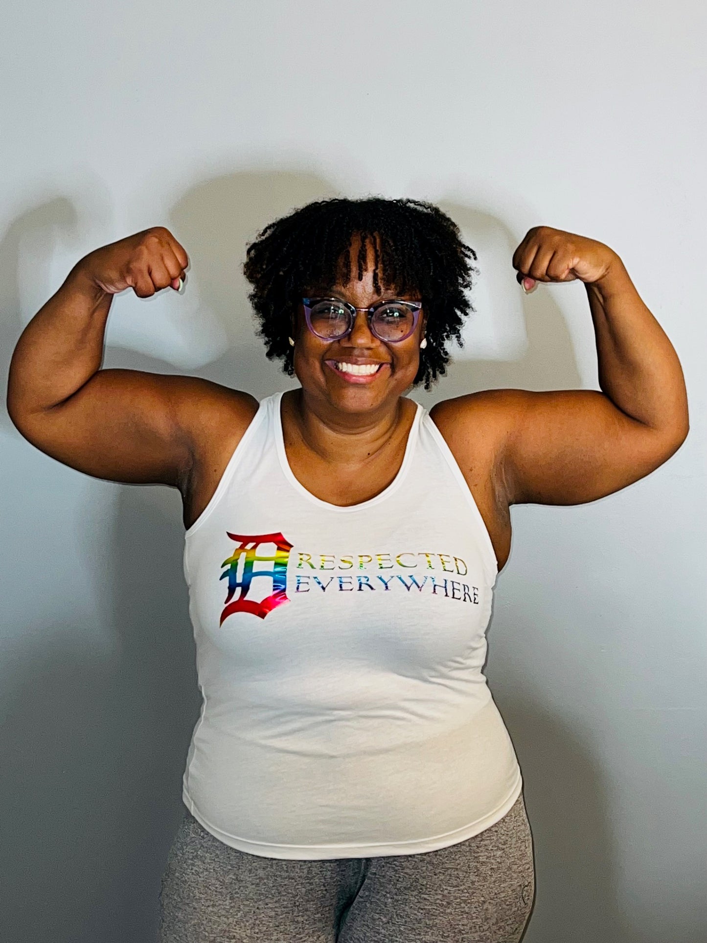 Dre Horizontal Tank Top White w/ Rainbow Letters