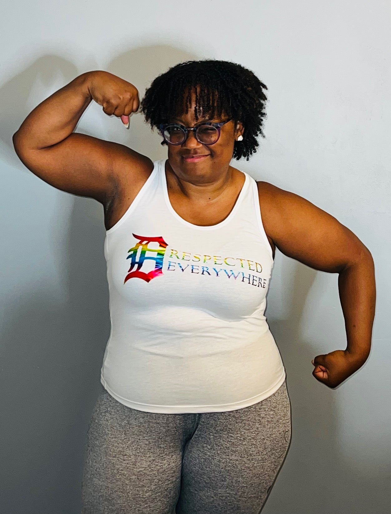 Dre Horizontal Tank Top White w/ Rainbow Letters
