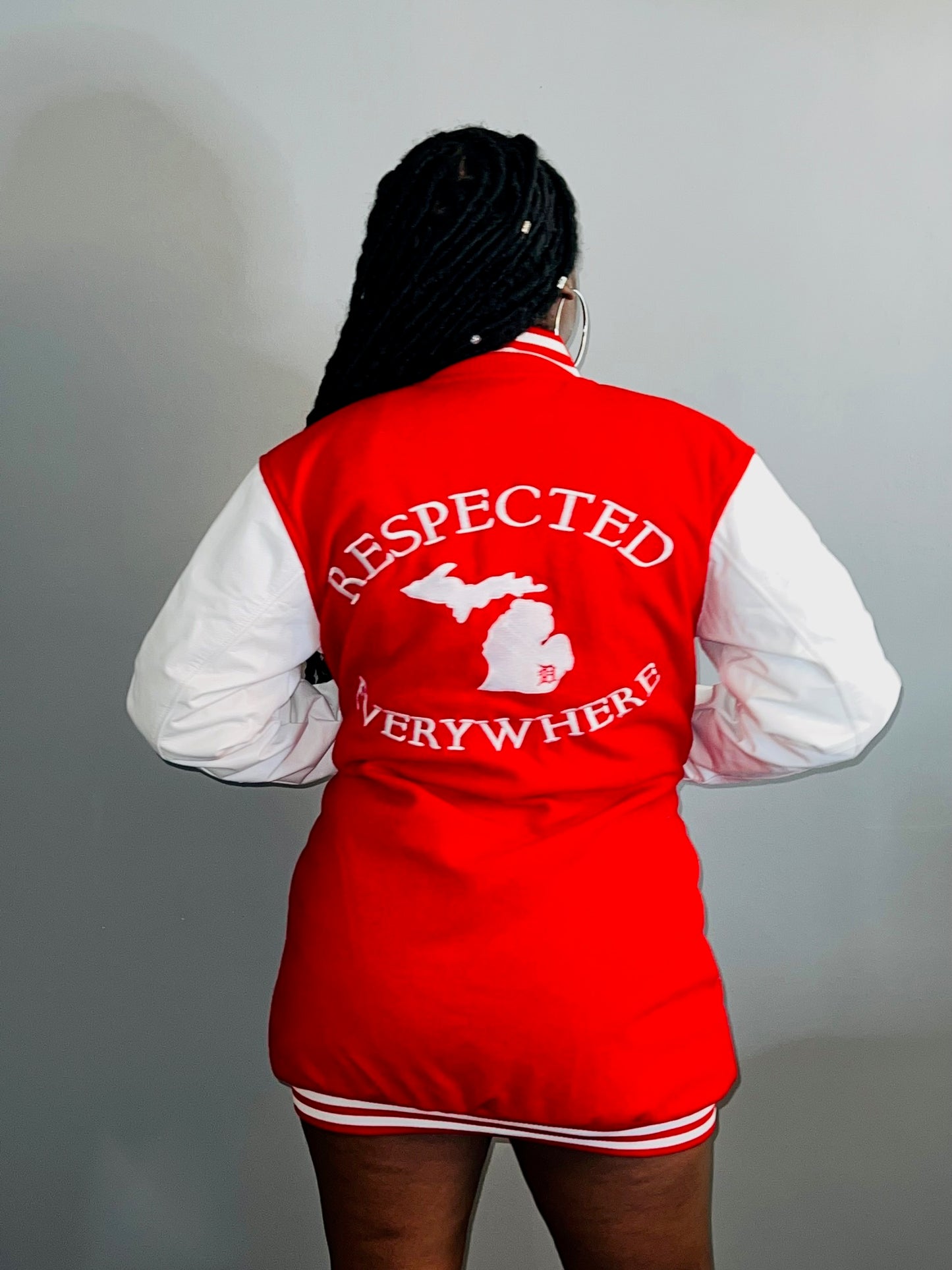 Detroit Varsity Jacket Dress Red w/ White Leather Sleeves