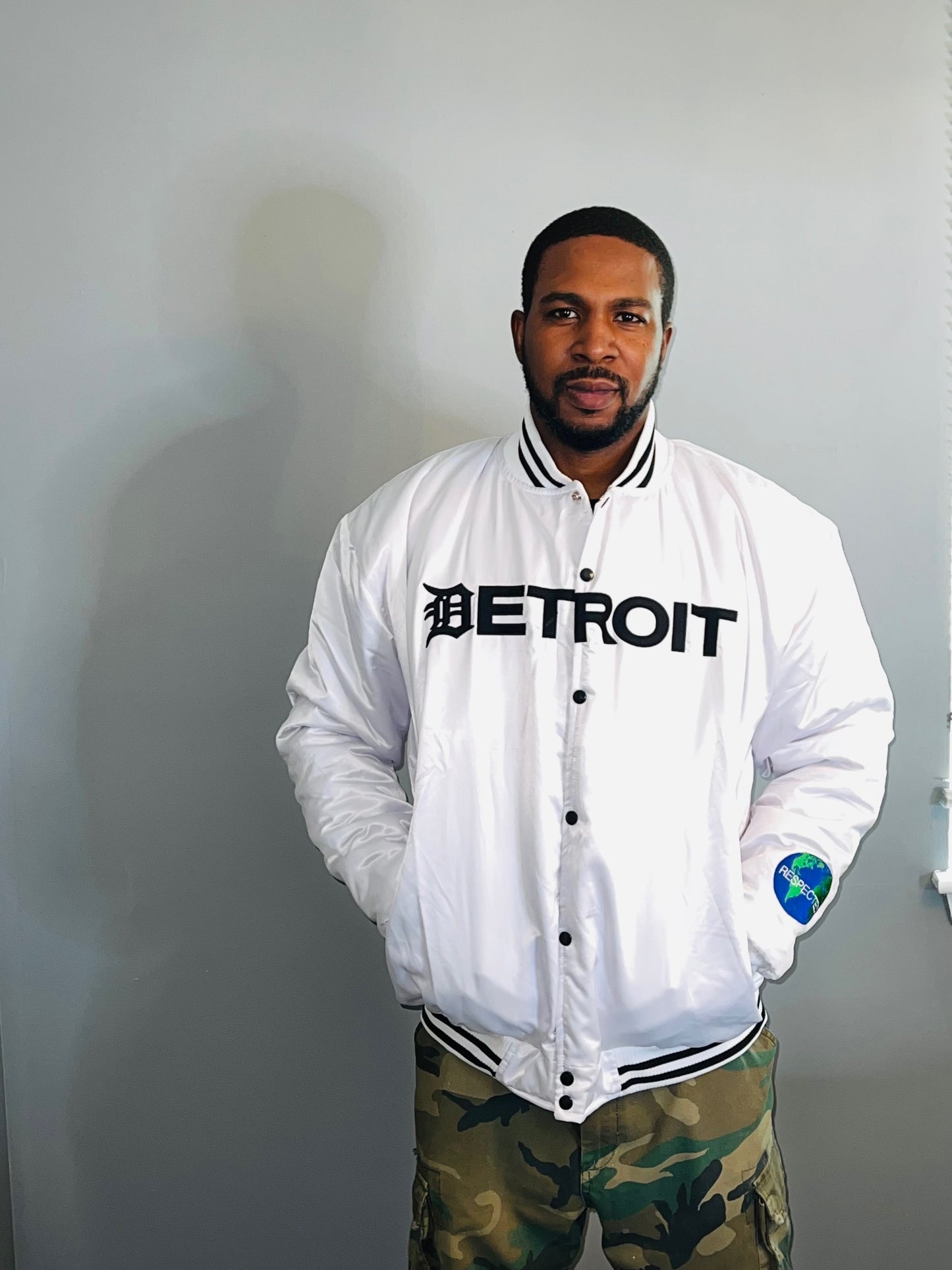 White Mitten Satin jacket w/ Black Letters
