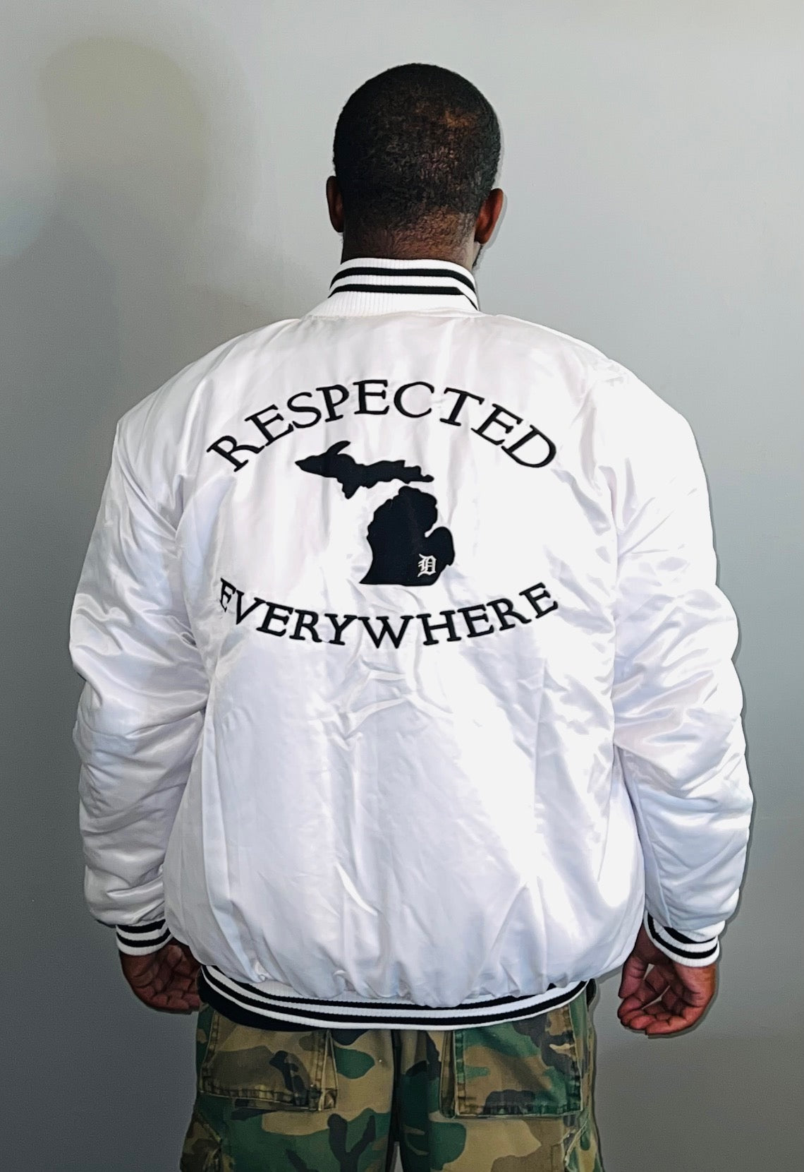 White Mitten Satin jacket w/ Black Letters