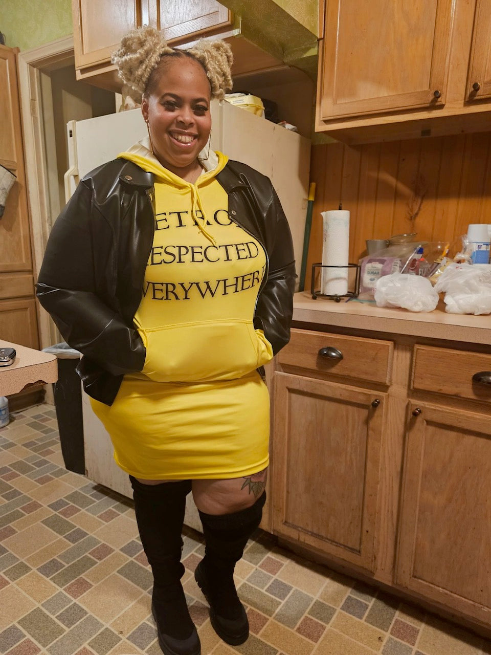 Fitted Yellow Hoodie Dress