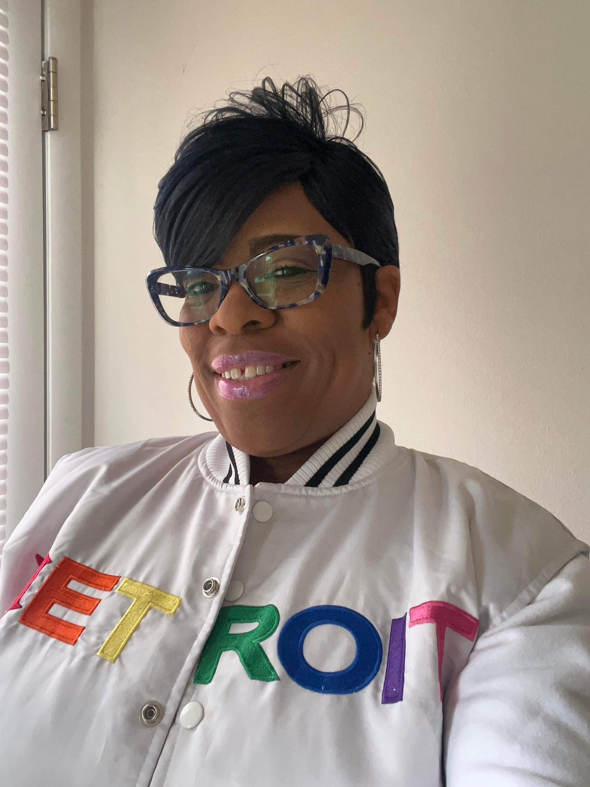 Detroit Mitten Crop Top Hoodie Vest w/ Rainbow Letters (White)
