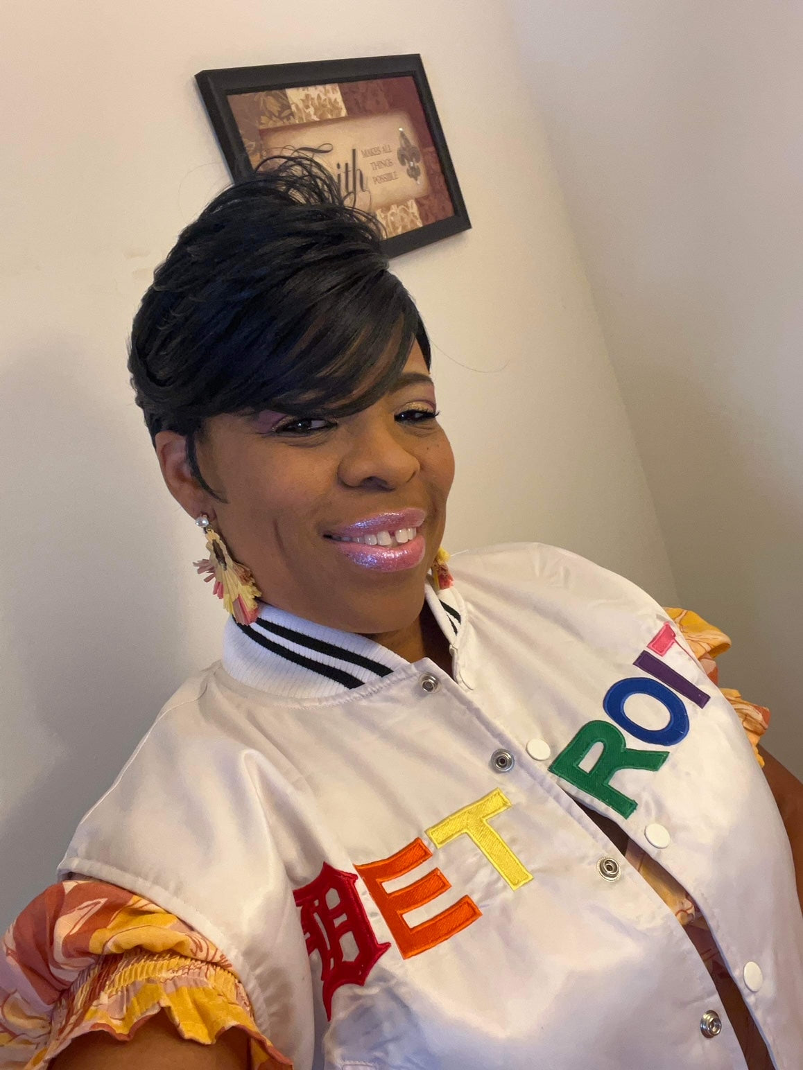 Detroit Mitten Crop Top Hoodie Vest w/ Rainbow Letters (White)