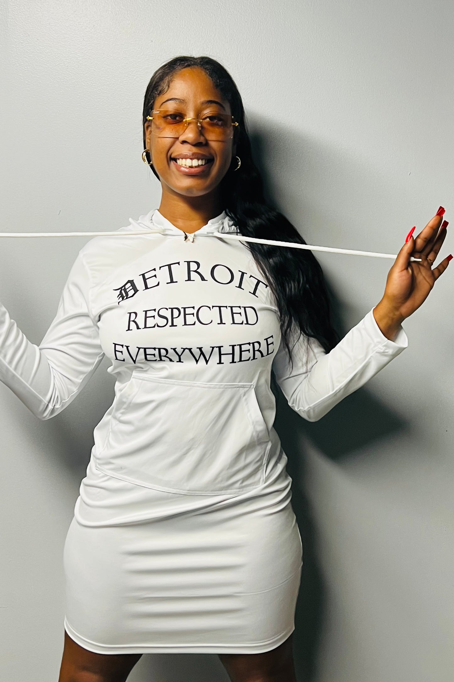 Fitted White w/ Black Letters Hoodie Dress
