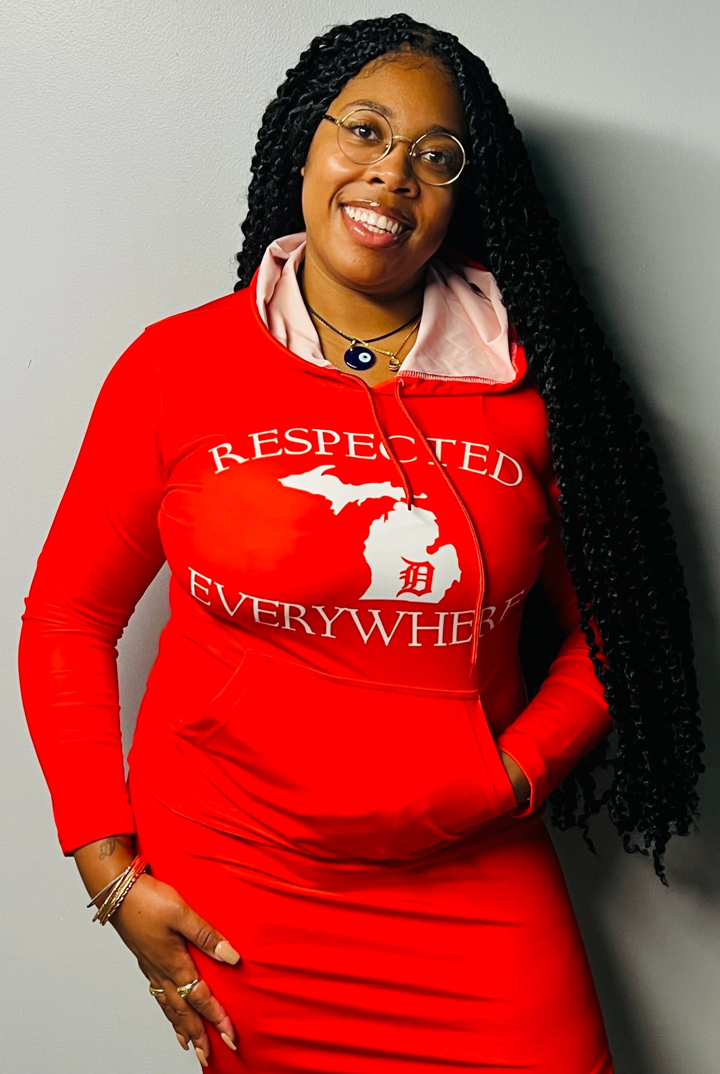 Fitted Mitten Red Hoodie Dress
