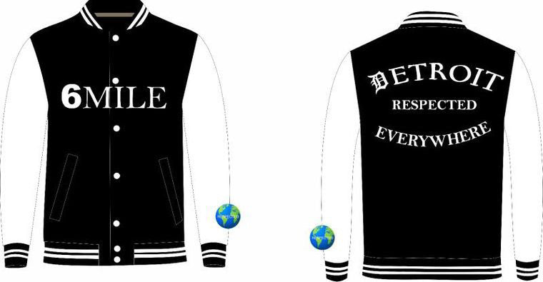 6 MILE Varsity Jacket Black w/ White Leather Sleeves