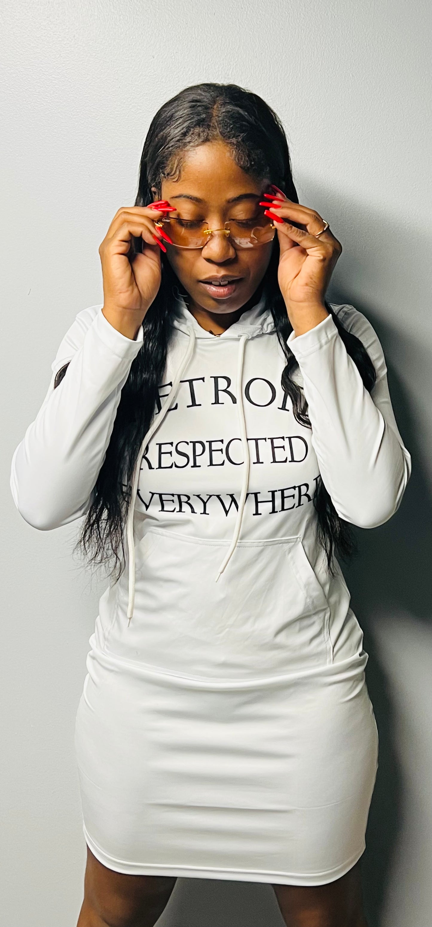 Fitted White w/ Black Letters Hoodie Dress