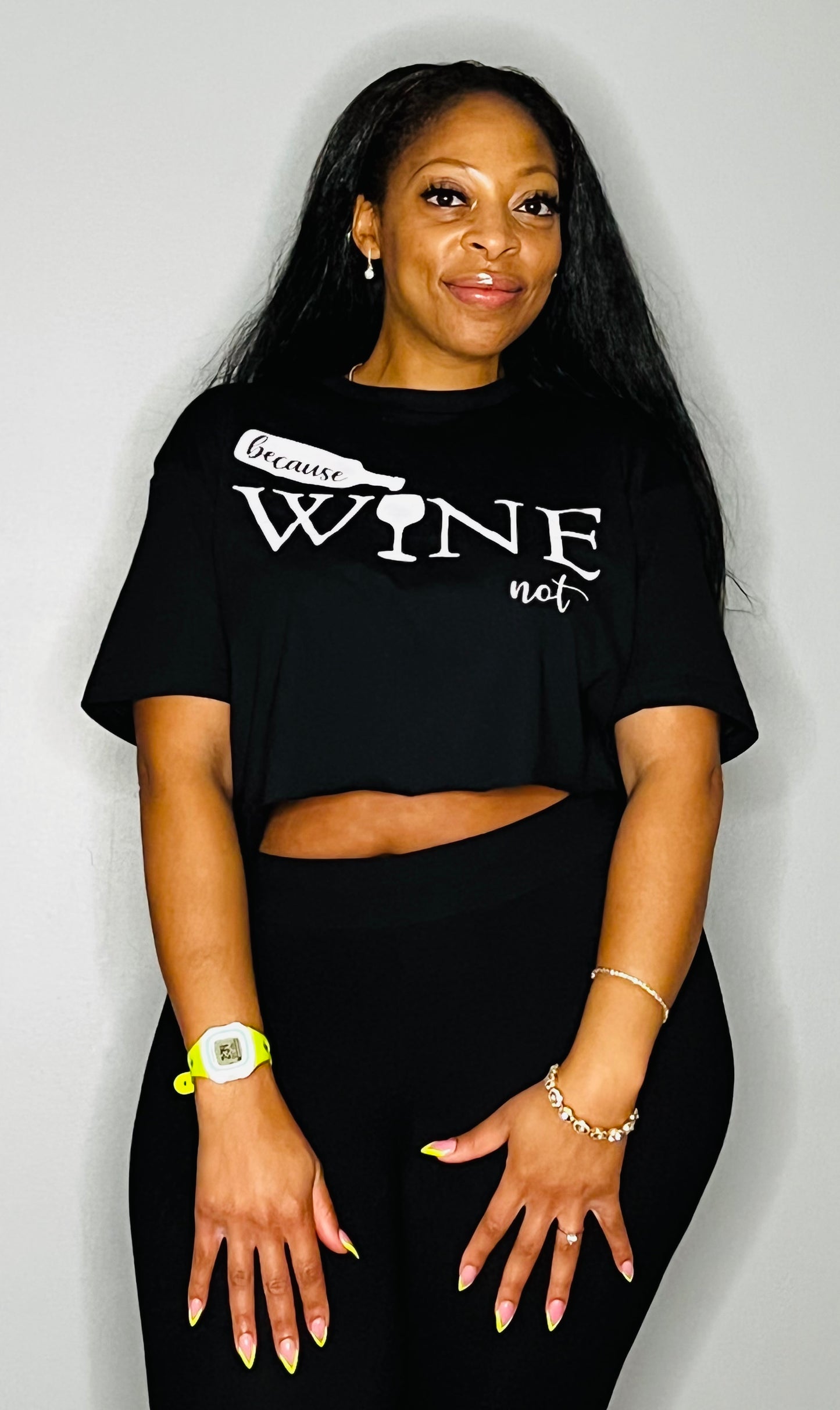 Black Wine Not Crop top w/ White Letters