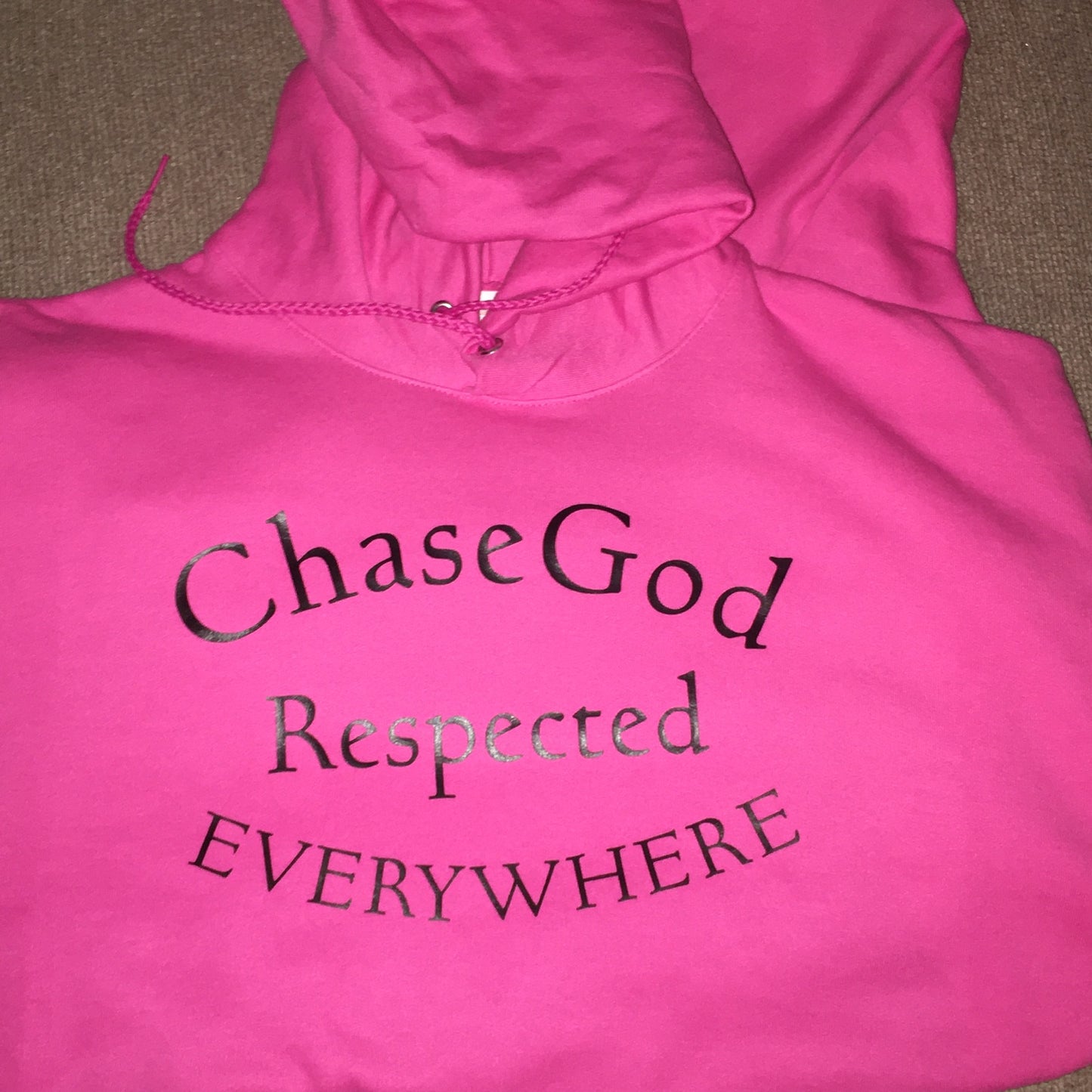Custom Half Moon Hoodie Pink w/ Black Letters