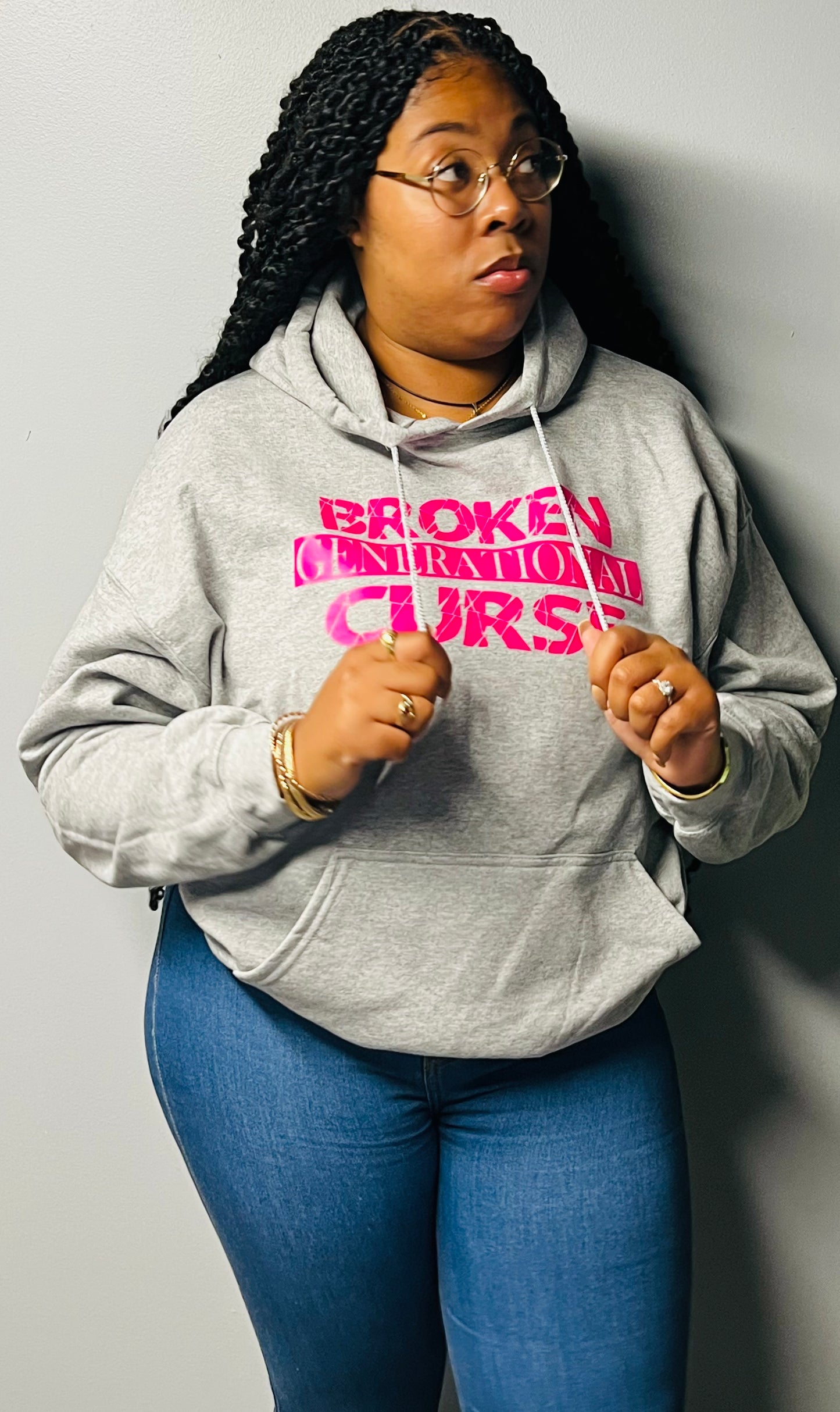 Broken Gray w/ Hot Pink Letters