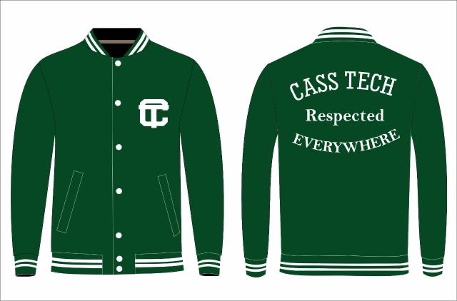 Detroit Cass Tech Half Moon Jacket Green with White Letters All Wool
