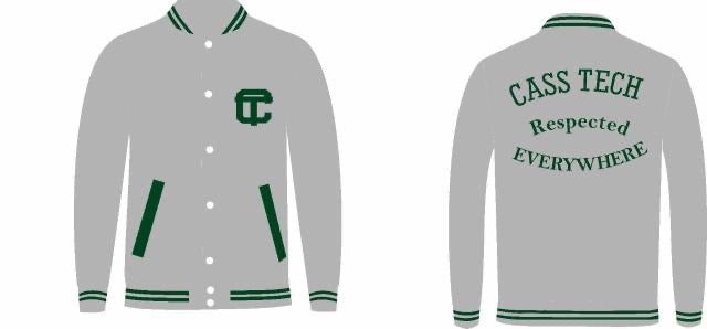 Detroit Cass Tech Half Moon Jacket Gray with Green Letters All Wool