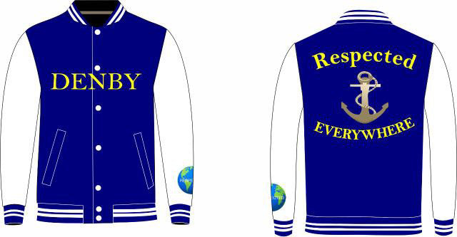 Detroit Denby HS Jacket Navy w/ Yellow Letters & White Leather Sleeves