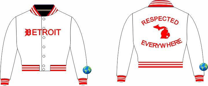 Detroit Mitten Satin Crop Top Jacket White w/ Red Letters