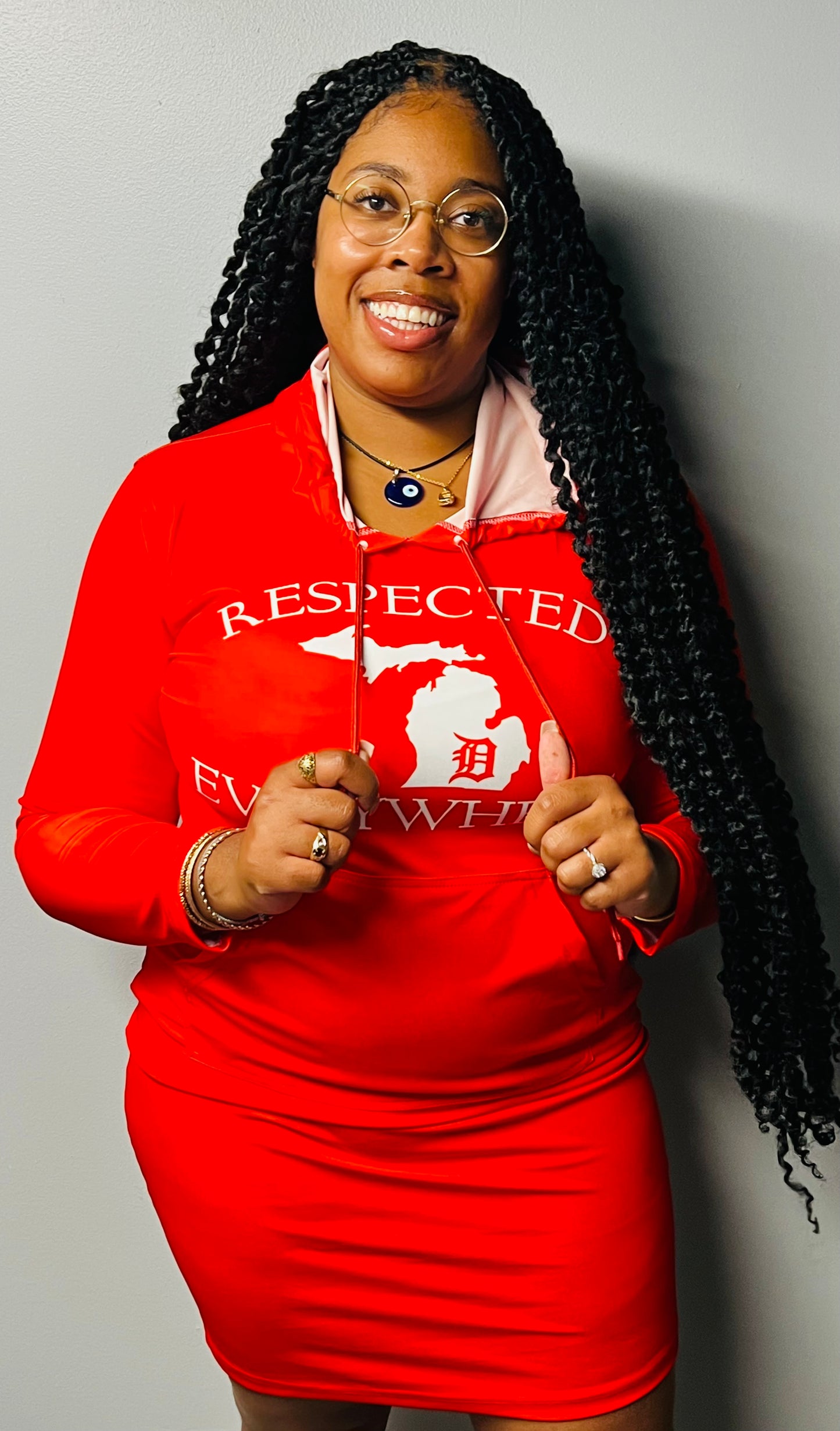 Fitted Mitten Red Hoodie Dress