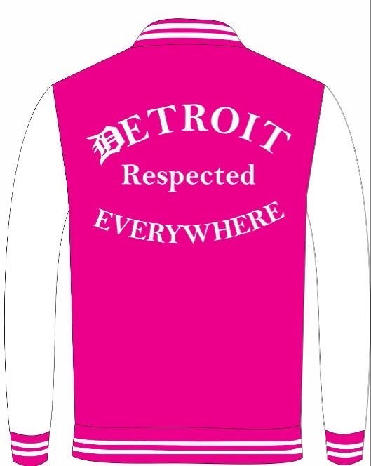 Half Moon Varsity Jacket Pink w/ White Leather Sleeves