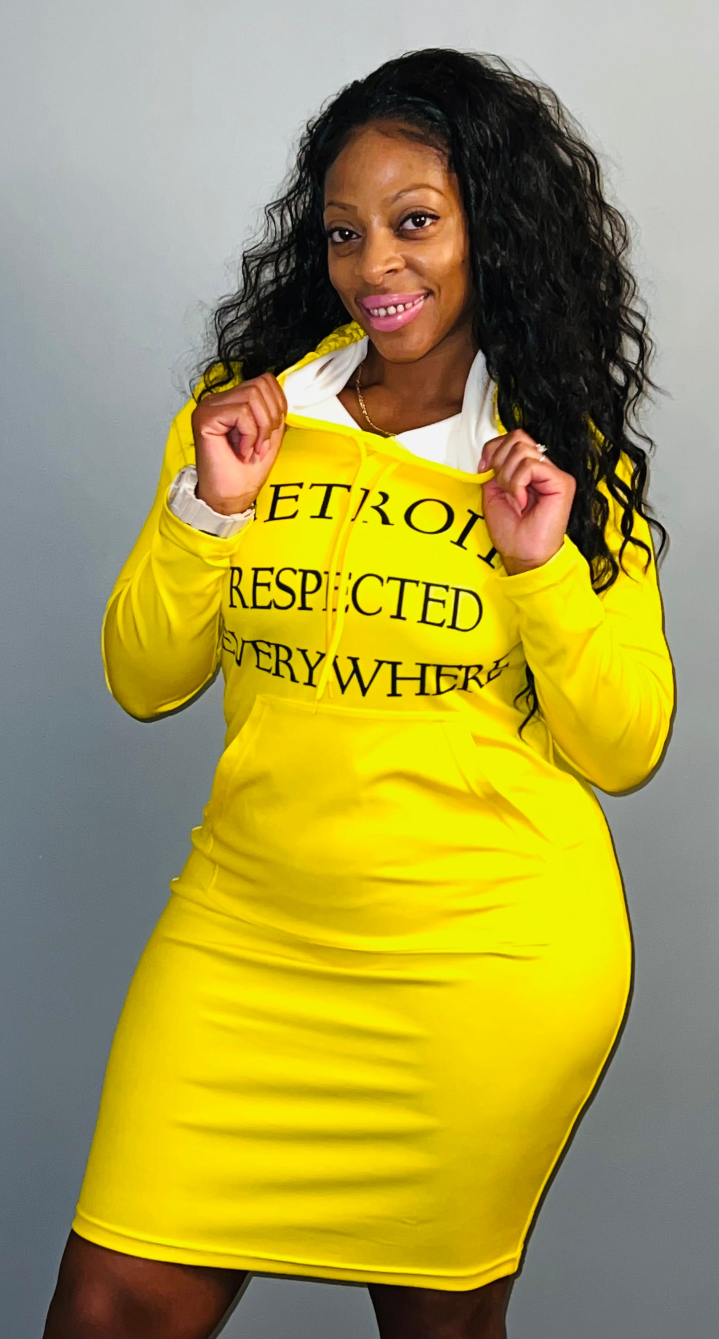 Fitted Yellow Hoodie Dress