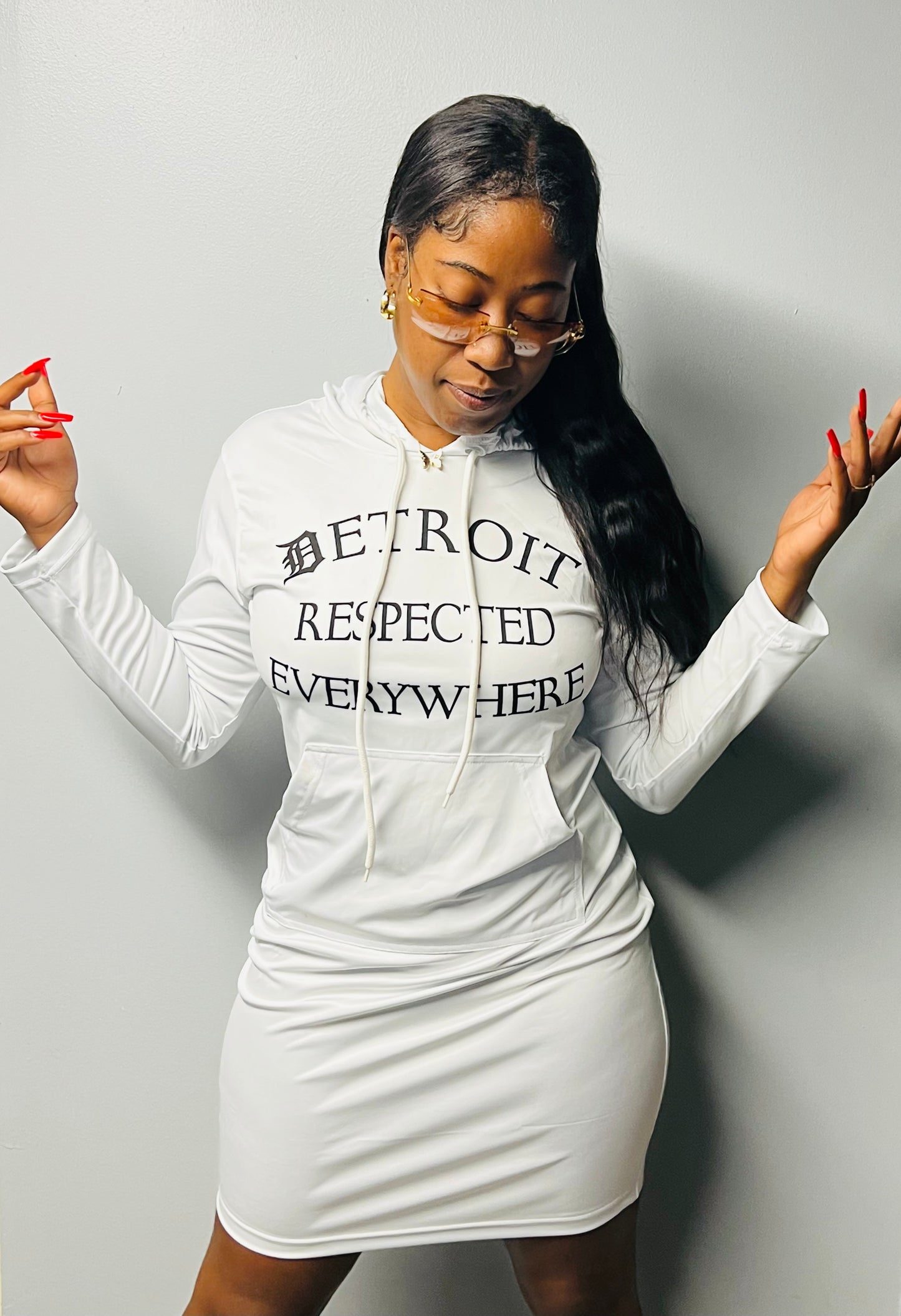Fitted White w/ Black Letters Hoodie Dress