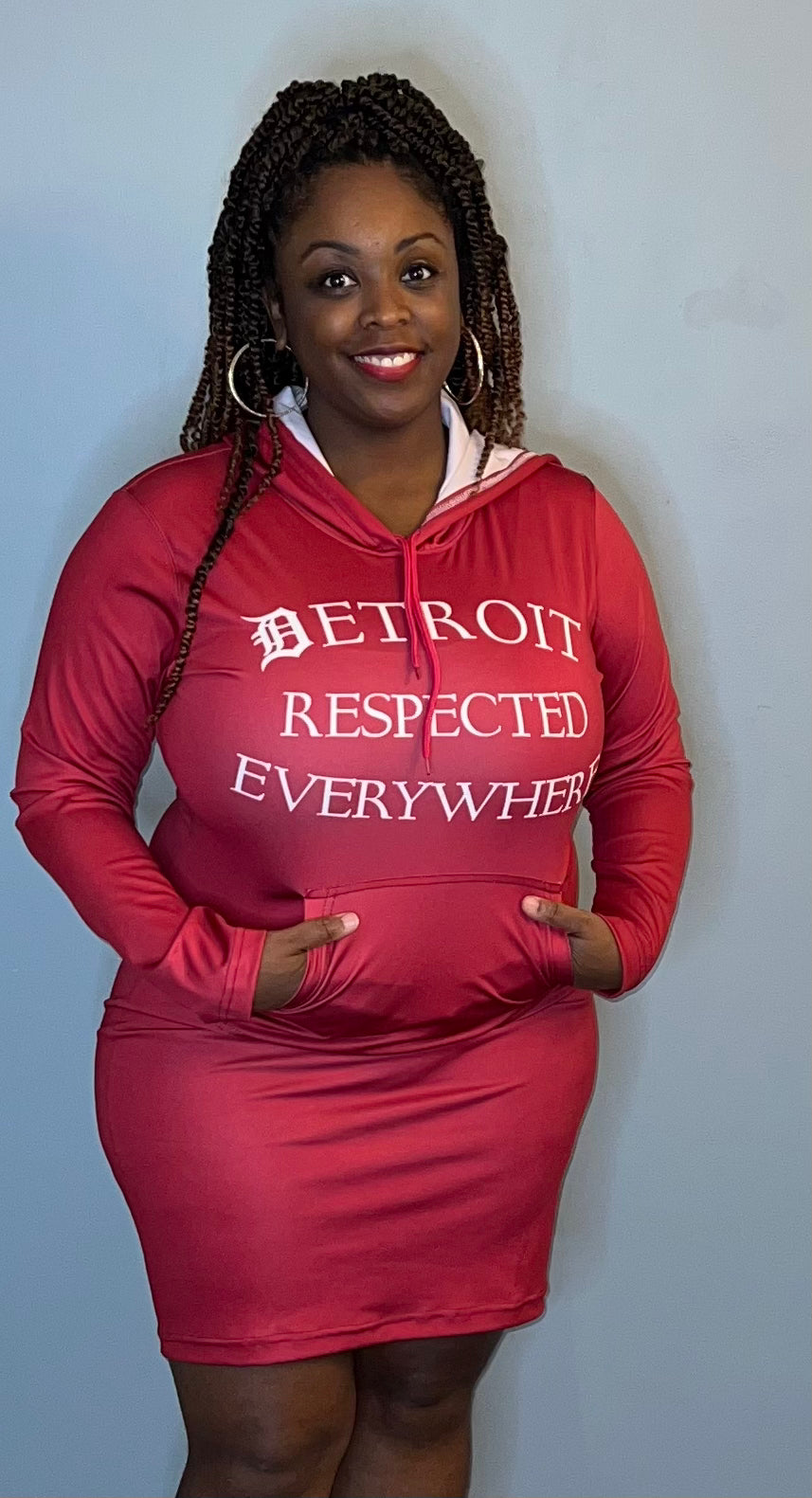 Cranberry Fitted Hoodie Dress w/ White letters