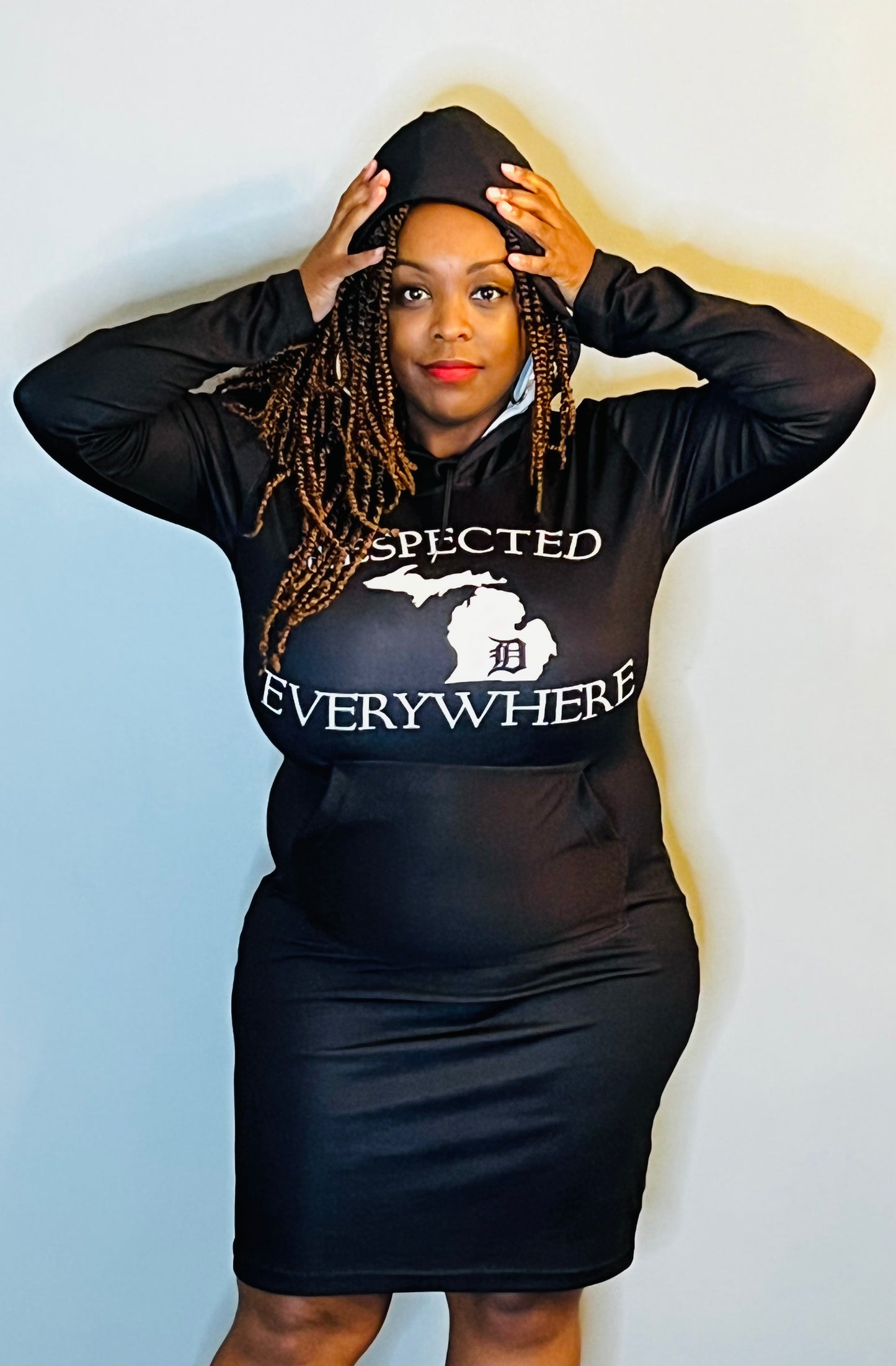 Black Mitten Fitted Hoodie Dress w/ White letters