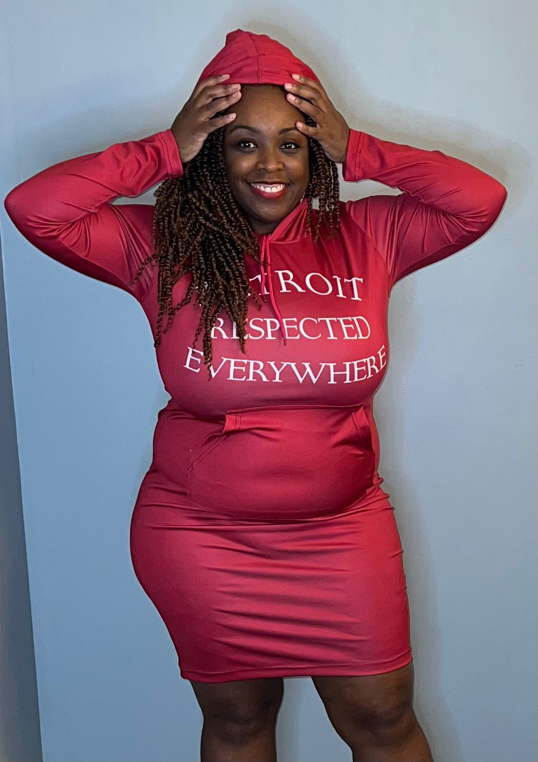 Cranberry Fitted Hoodie Dress w/ White letters