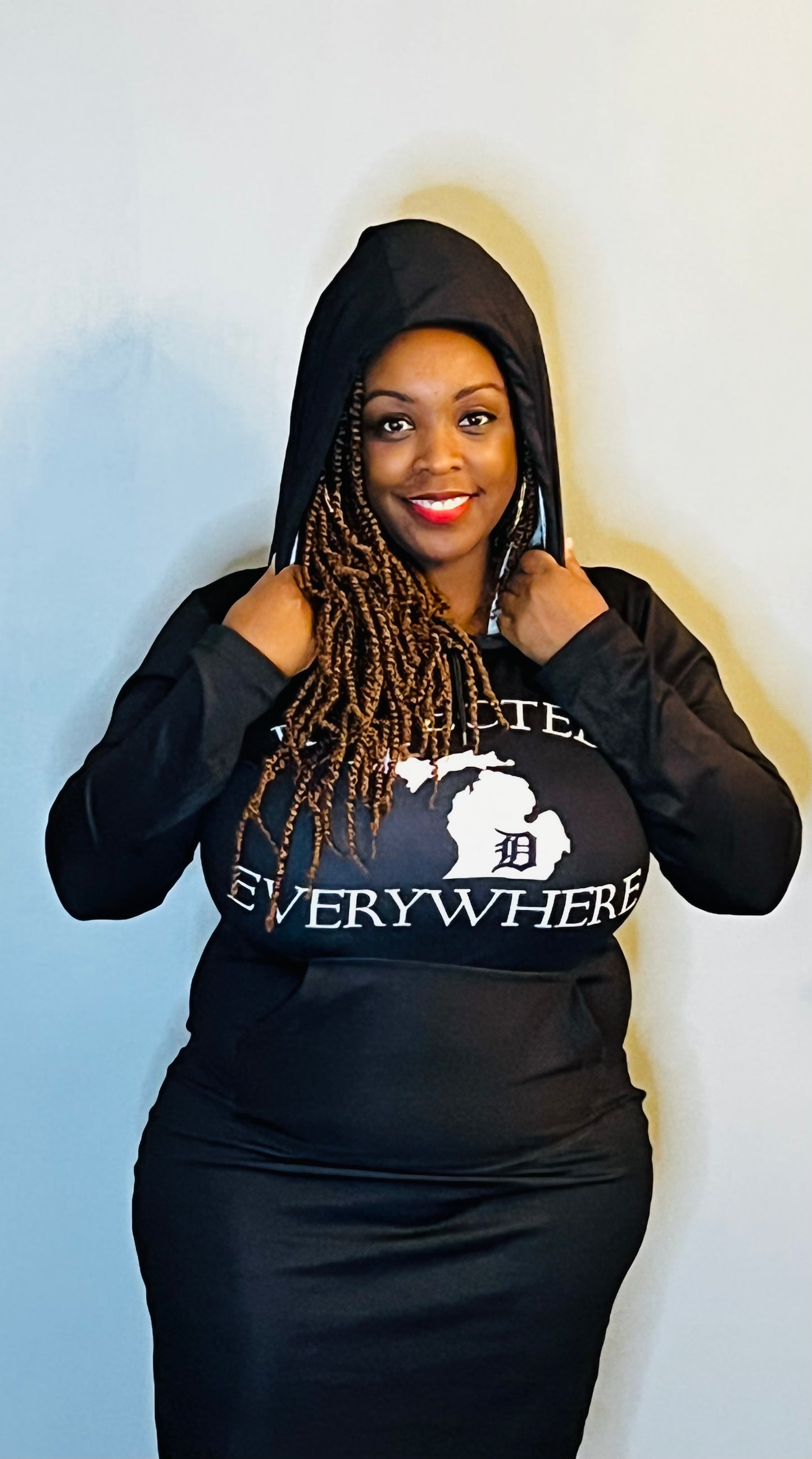 Black Mitten Fitted Hoodie Dress w/ White letters