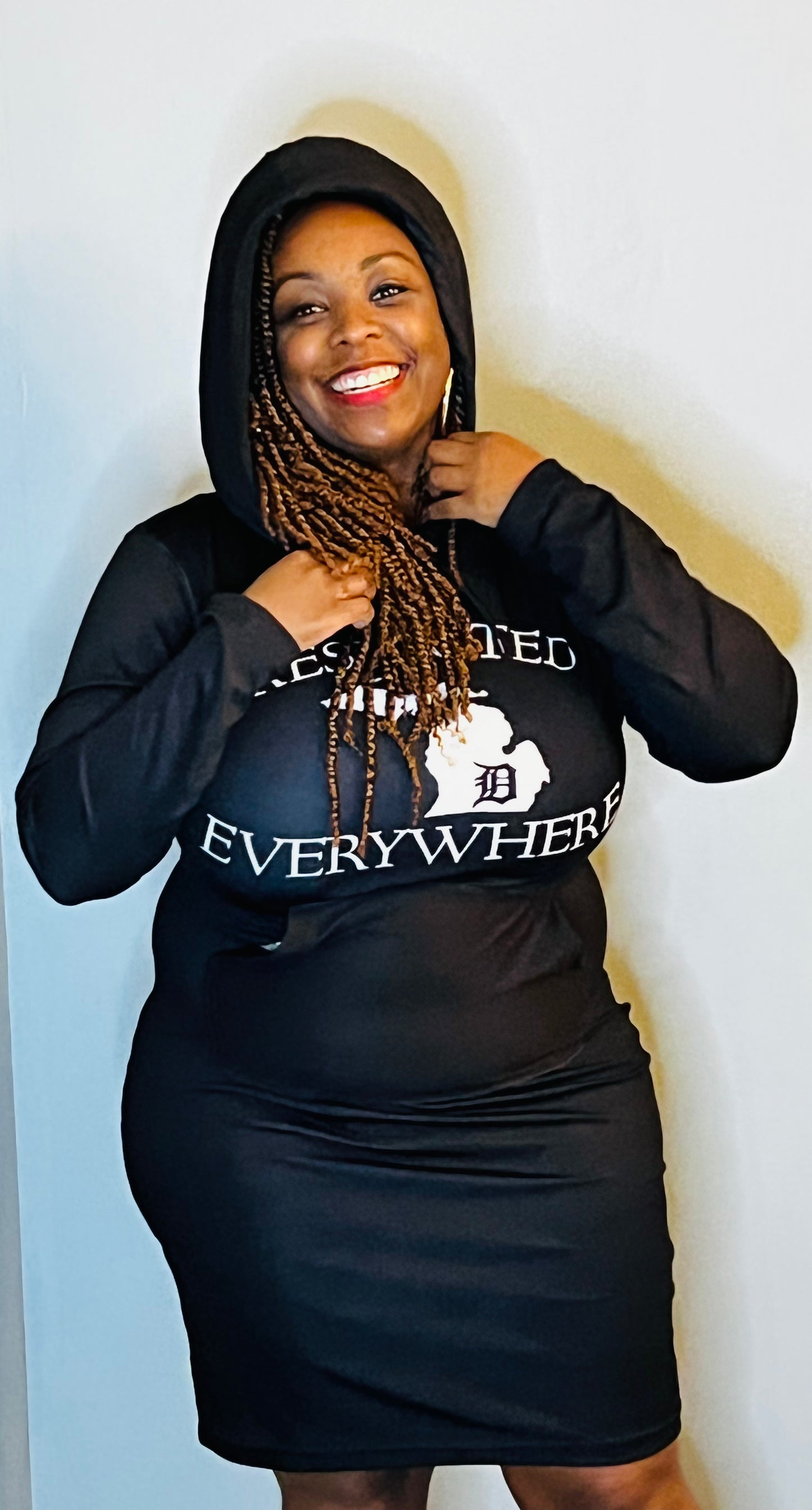 Black Mitten Fitted Hoodie Dress w/ White letters