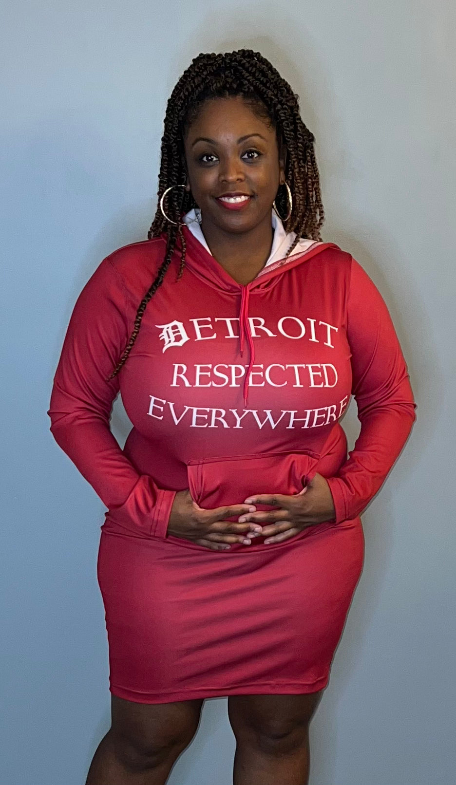 Cranberry Fitted Hoodie Dress w/ White letters