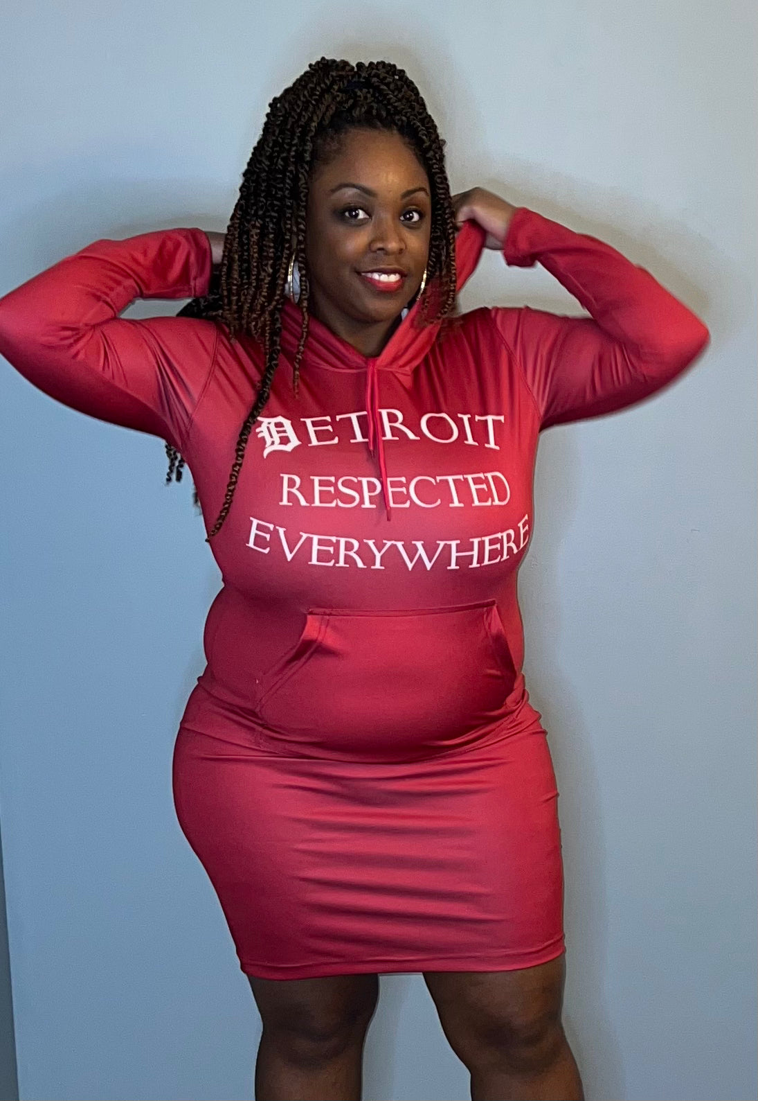 Cranberry Fitted Hoodie Dress w/ White letters