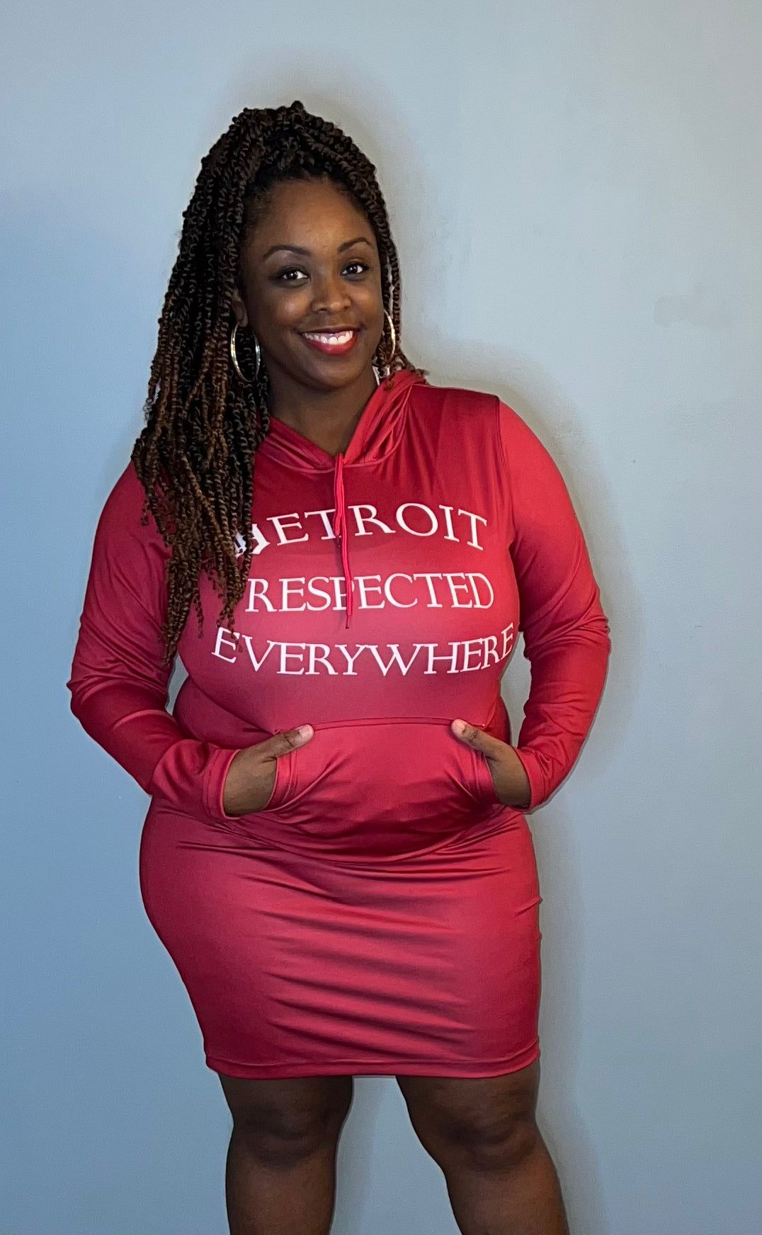Cranberry Fitted Hoodie Dress w/ White letters