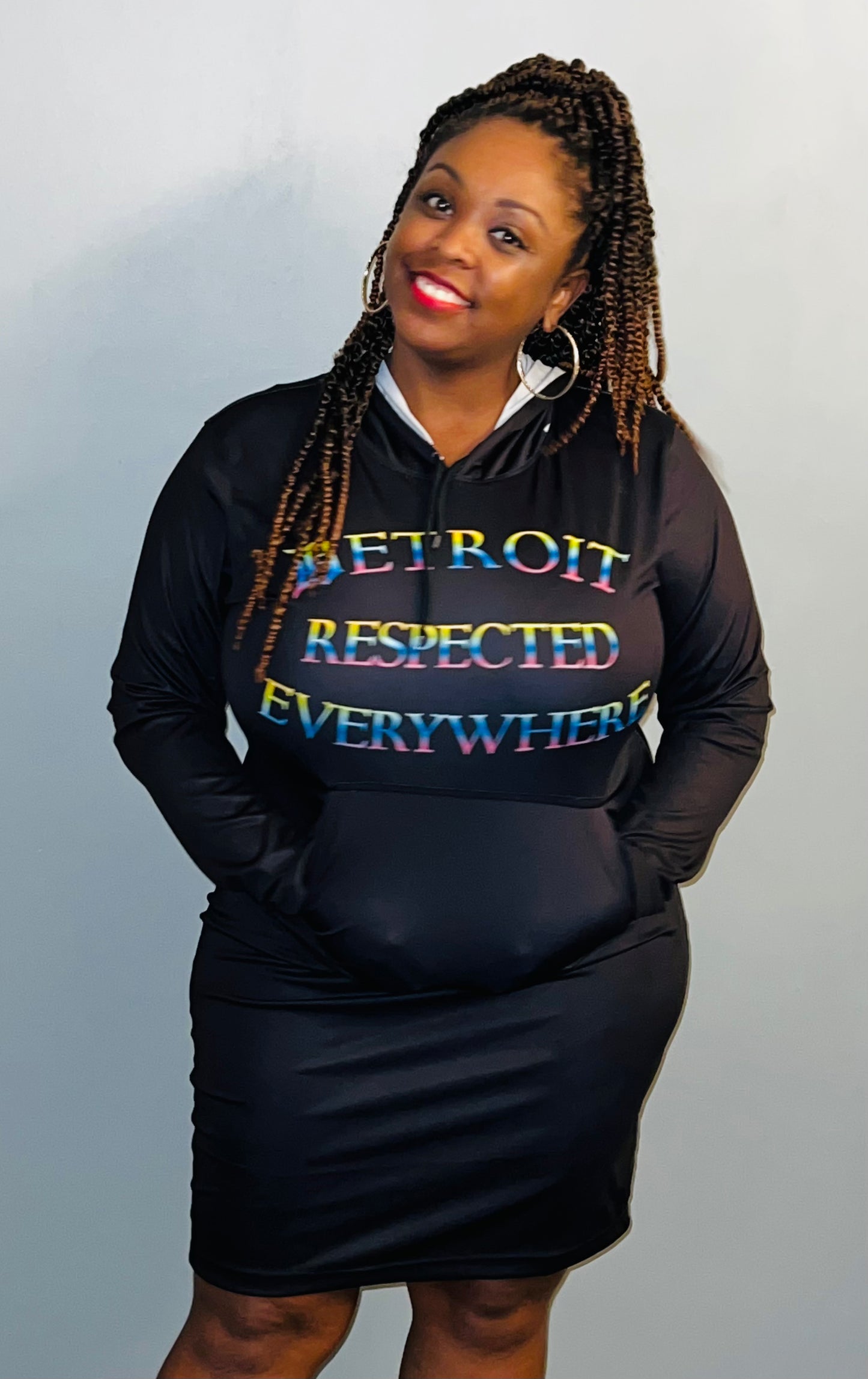 Black Fitted Hoodie Dress w/ Rainbow letters