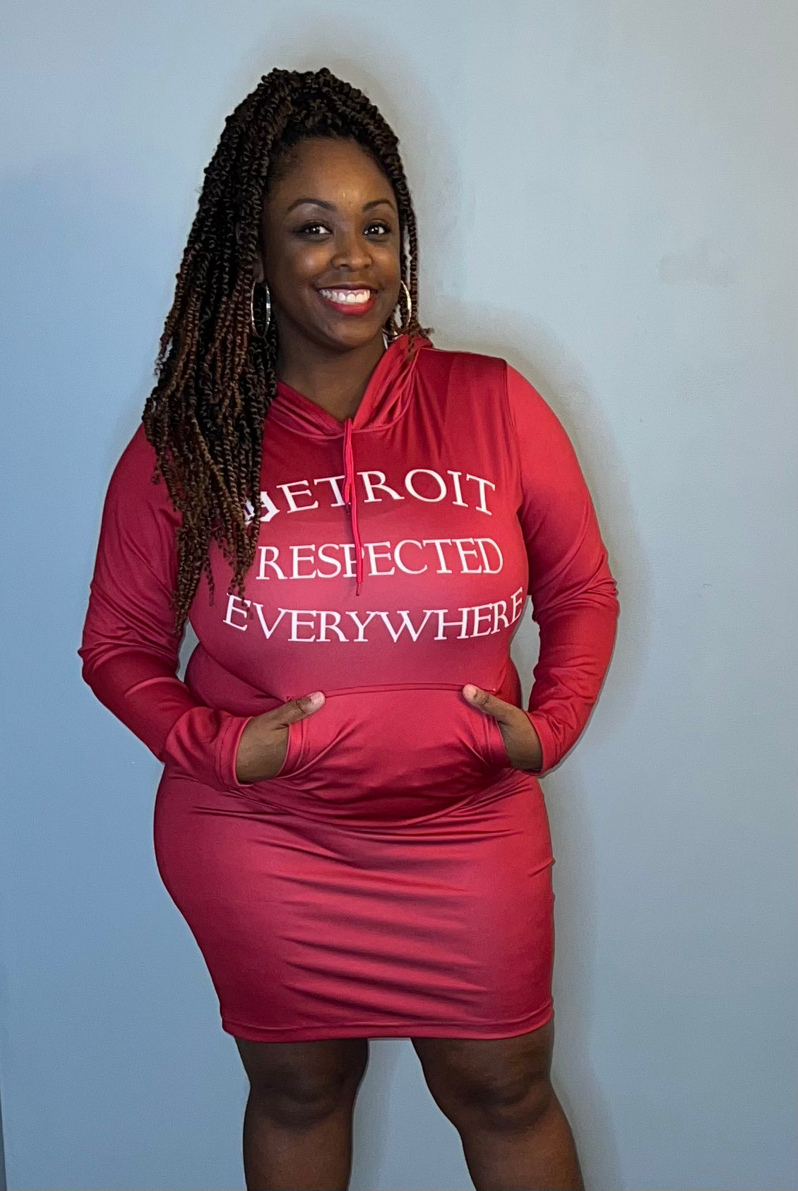 Cranberry Fitted Hoodie Dress w/ White letters