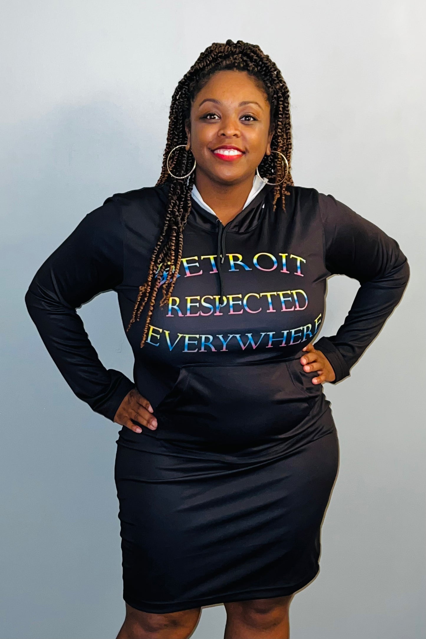 Black Fitted Hoodie Dress w/ Rainbow letters