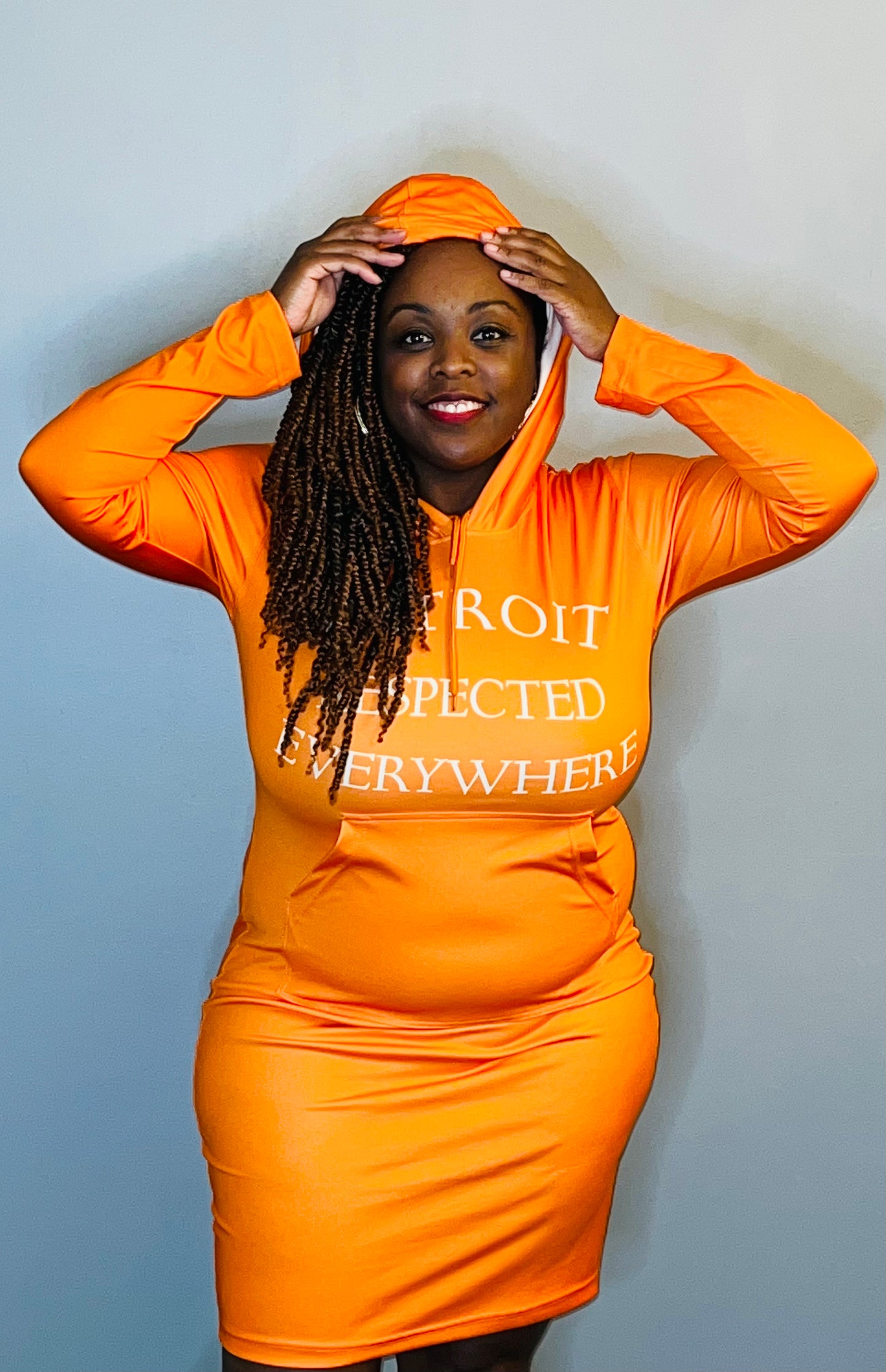 Orange Fitted Hoodie Dress w/ White letters